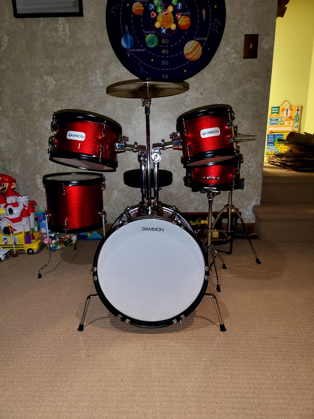 Gammon Percussion 5-Piece Junior Starter Drum Kit with Cymbals, Hardware, Sticks, & Throne - Red customer photo 1