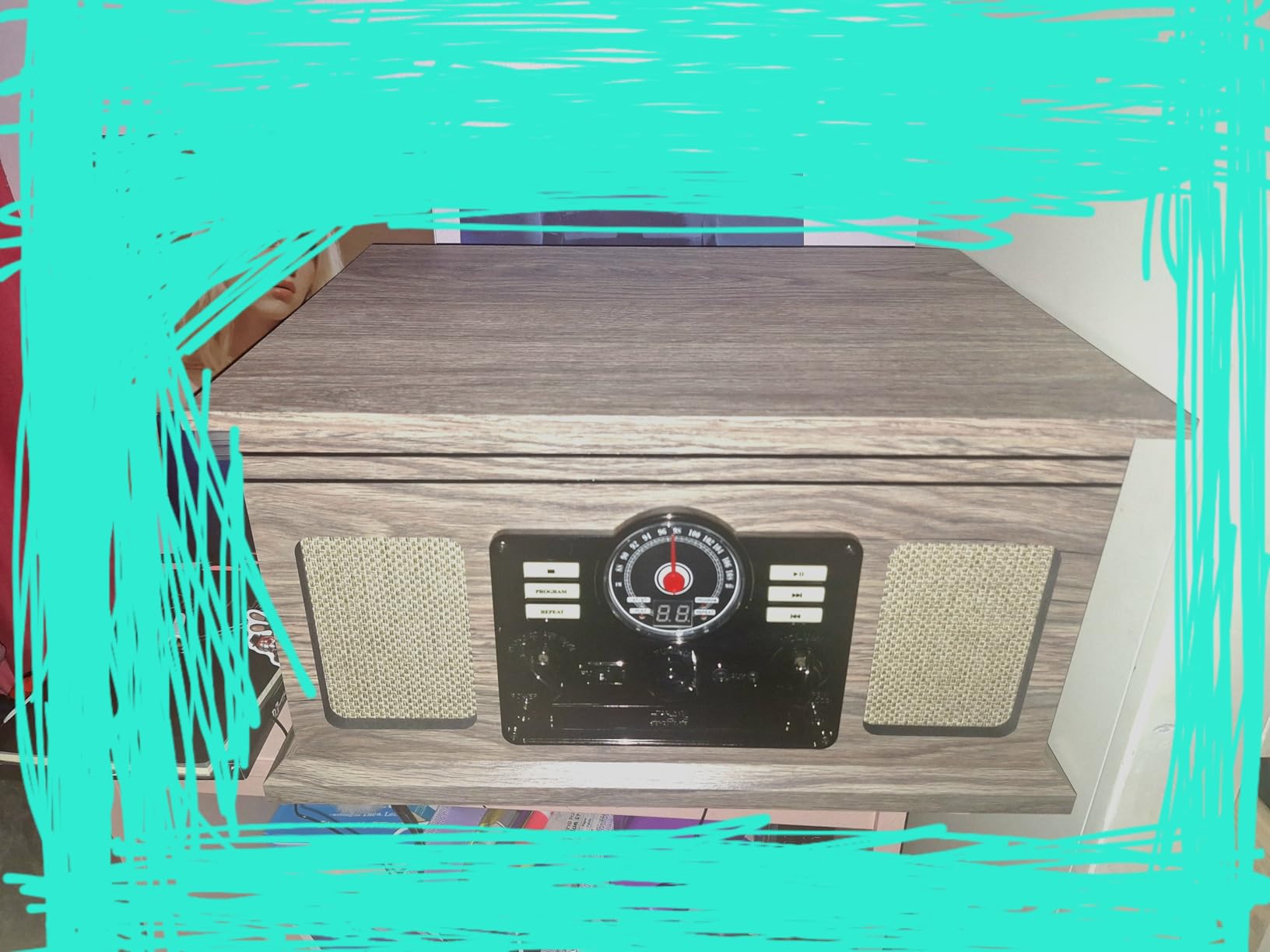 Victrola The Quincy 6-in-1 Bluetooth Record Player & Multimedia Center with Built-in Speakers - 3-Speed Turntable, CD & Cassette Player, AM/FM Radio, Wireless Music Streaming (Mahogony) customer photo 1