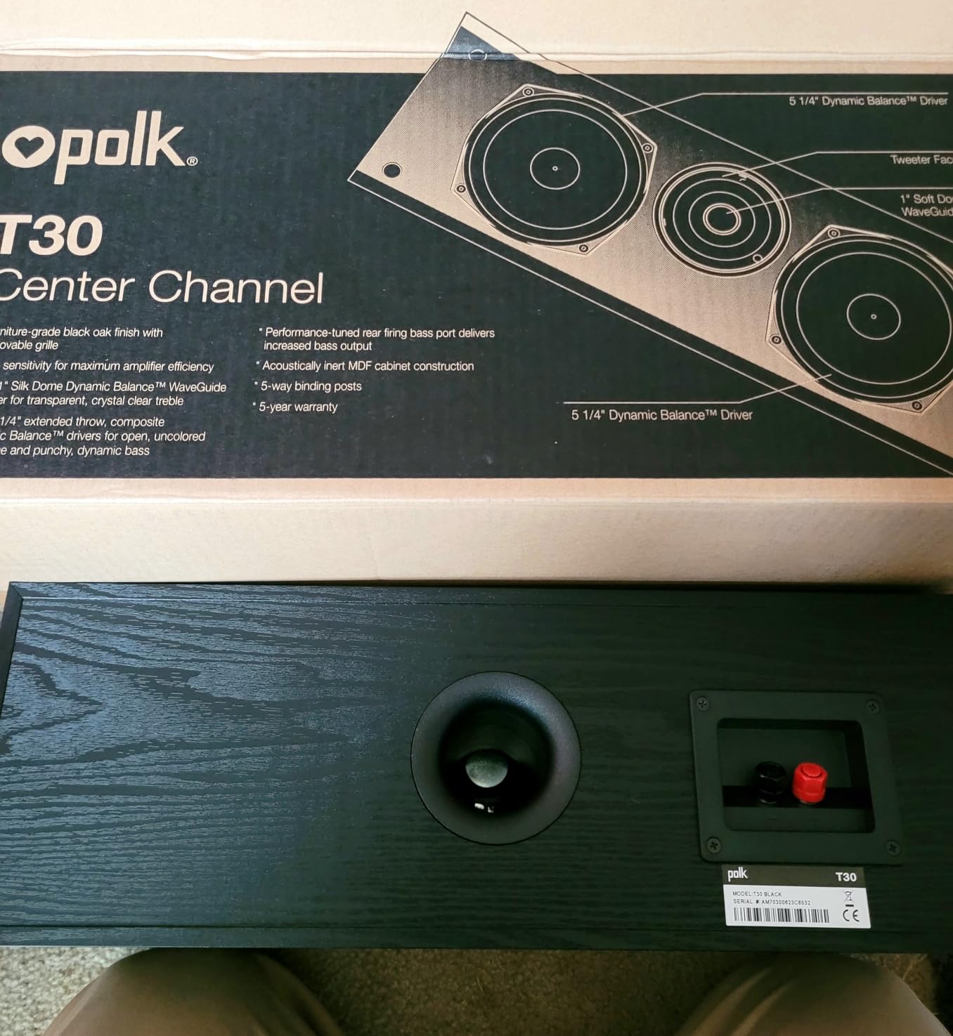 Polk Audio T30 Home Theater Center Channel Speaker - Vocal Clarity, Deep Bass Response, Dolby and DTS customer photo 2