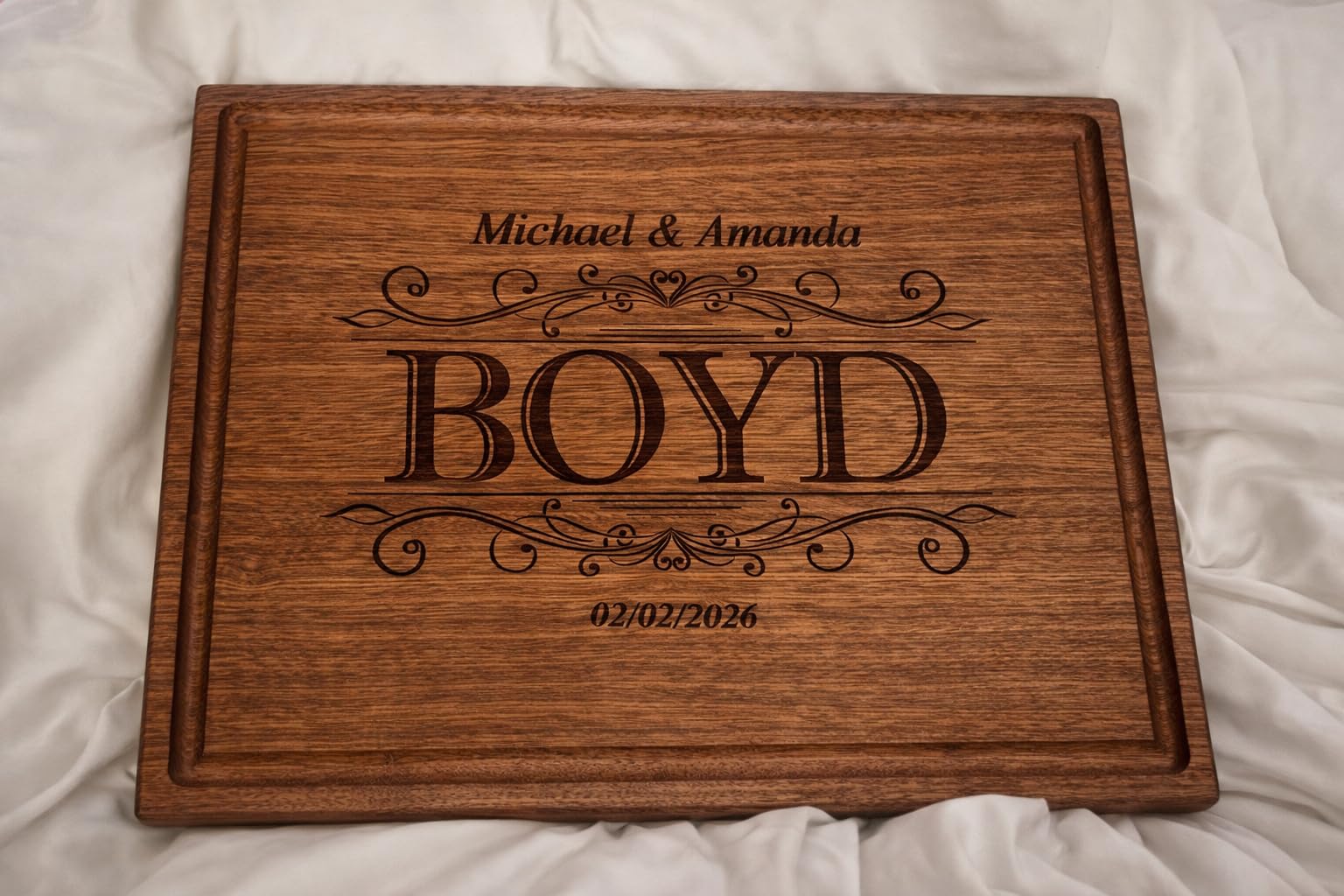 Straga Personalized Cutting Board-Custom Engraved Charcuterie Board-Best Wedding Gift Idea for Couples 2026, Newlyweds-Anniversary,Housewarming,Handcrafted in USA-Premium Walnut,Mahogany Hardwood 002 customer photo 1