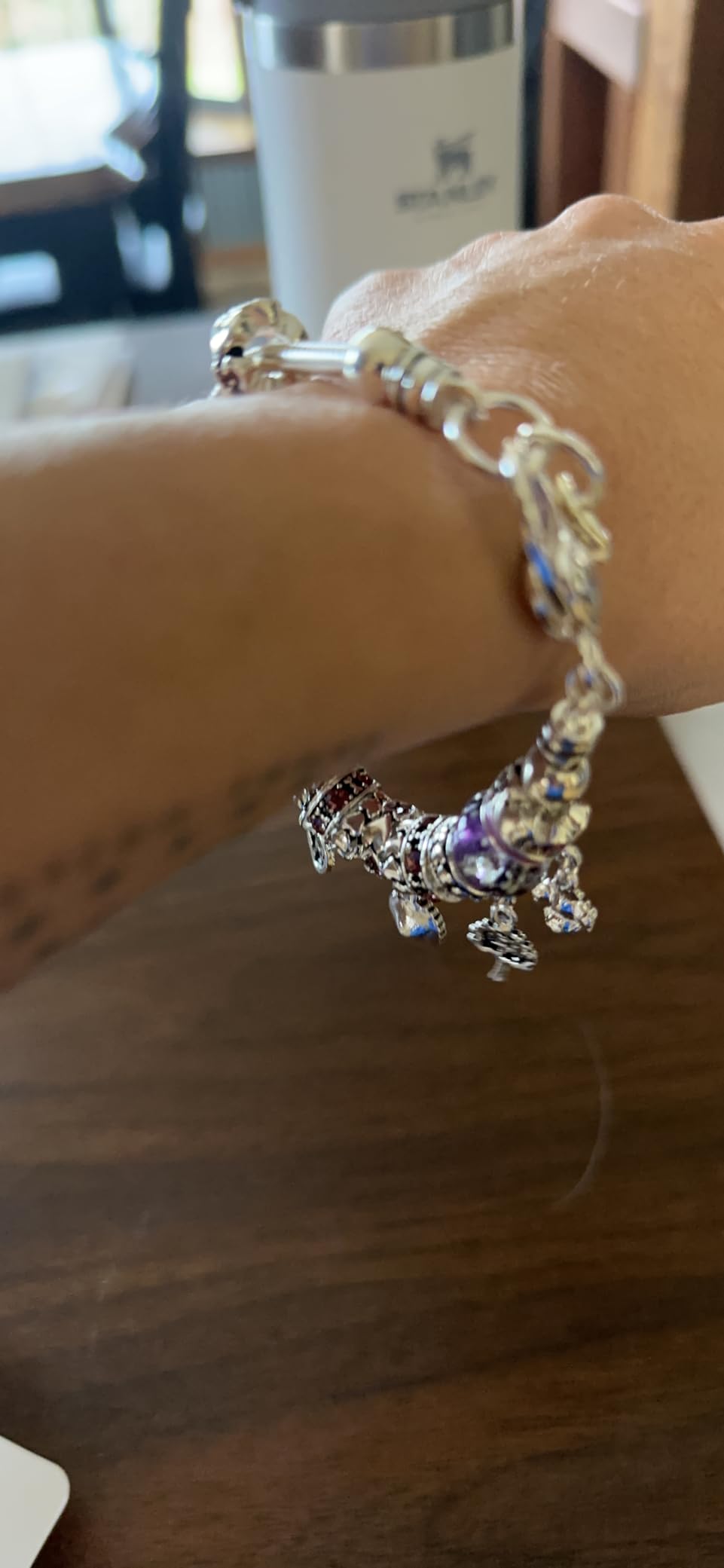 Birthstone Bracelet Multi-Color Charm Beads Silvertone customer photo 2