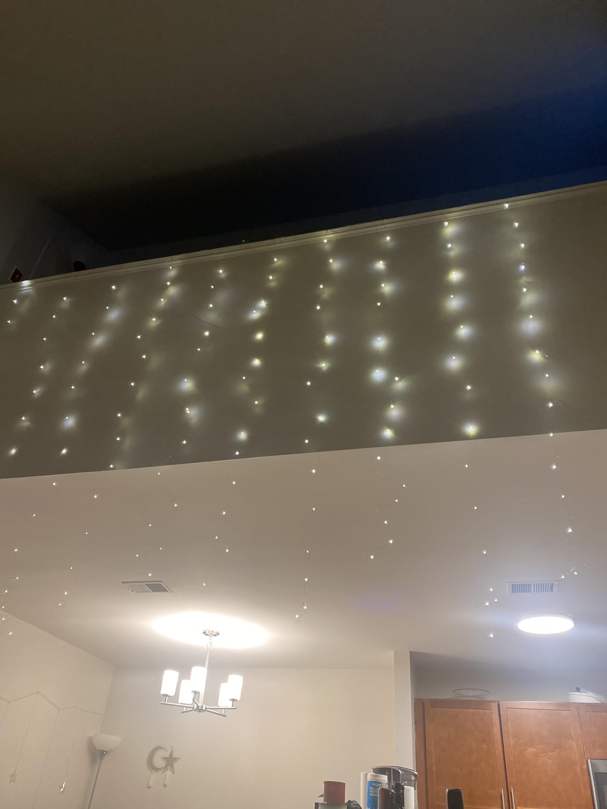 Brightown 300 LED Curtain Lights, 9.8 FT Plug in Fairy Lights for Bedroom, 8 Lighting Modes, Christmas Hanging Lights for Window Backdrop Wall Wedding Party Birthday Christmas Decoration, Warm White customer photo 1