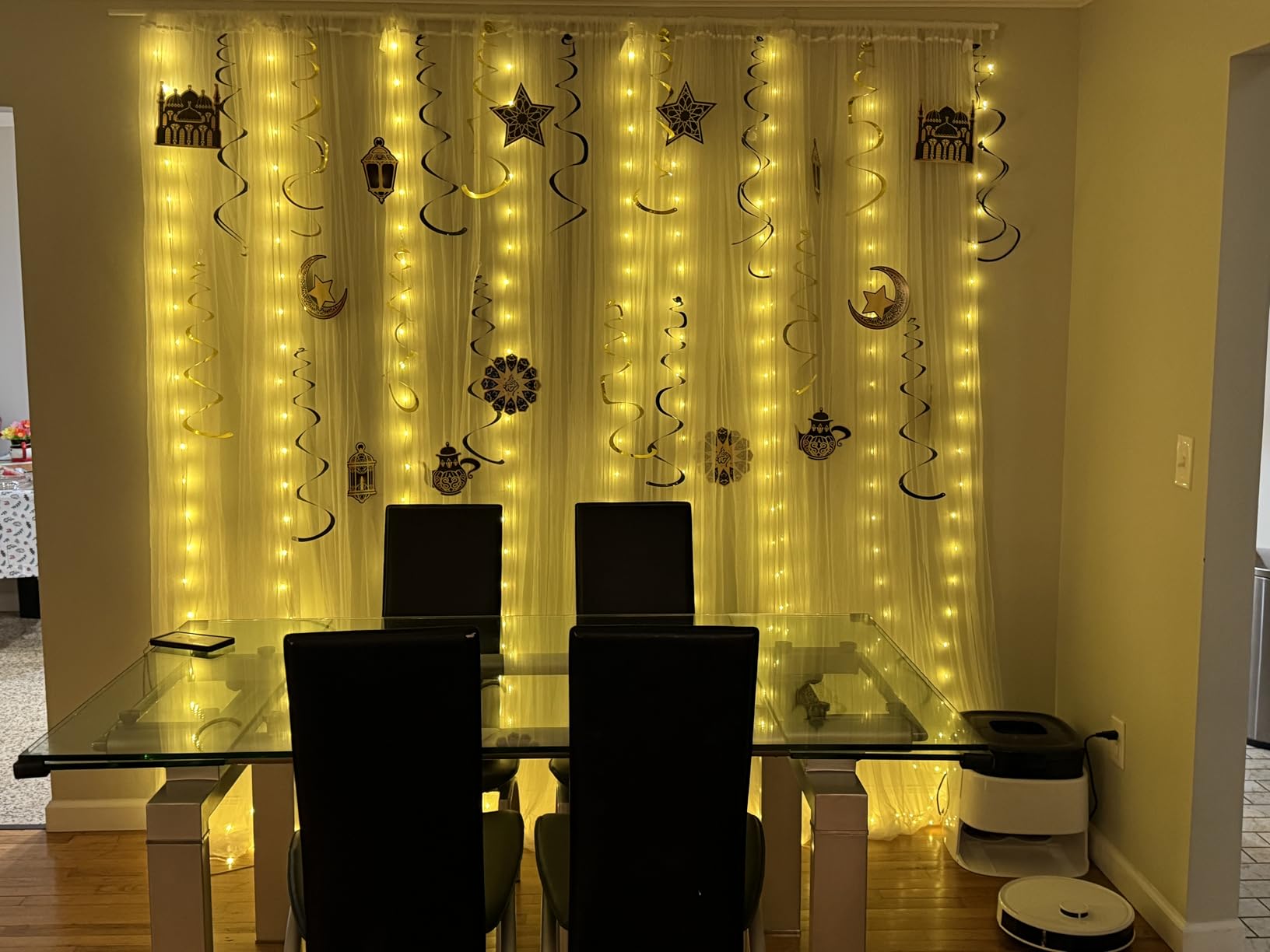 Brightown 300 LED Curtain Lights, 9.8 FT Plug in Fairy Lights for Bedroom, 8 Lighting Modes, Christmas Hanging Lights for Window Backdrop Wall Wedding Party Birthday Christmas Decoration, Warm White customer photo 2