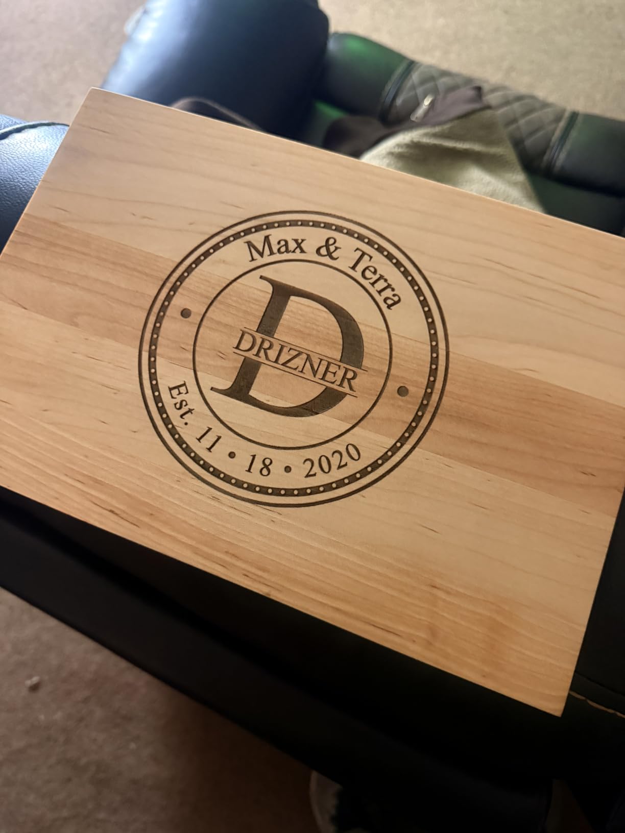 Wedding Gifts or Gifts for Anniversary Couples Custom Cutting Board - Personalized Wedding Gift with Names & Date - Handmade in USA, (Wood Coasters, Display Stand & Gift Wrap options) customer photo 1