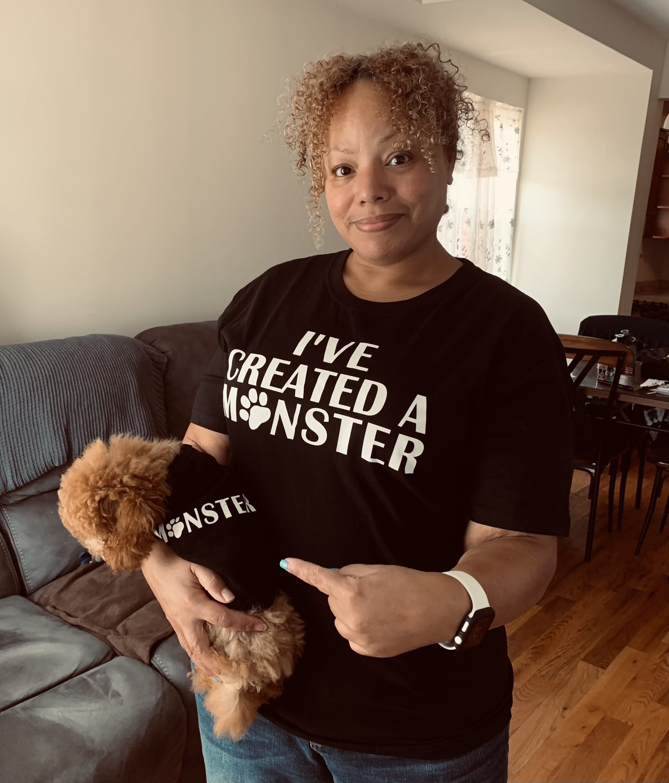 Matching Dog and Owner Outfit -I've Created A Monster, Adult Large + Dog Small, Black customer photo 1