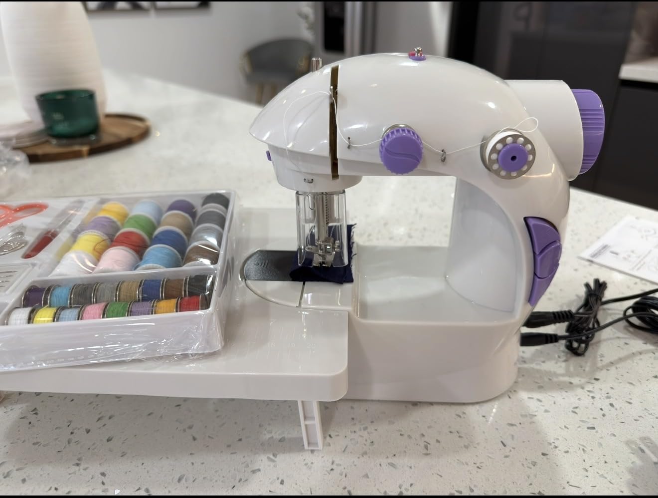 KPCB Tech Sewing Machine for Beginners [Full Set] with Finger Guard and Fabric Bundles - Mini Sewing Machine with Sewing Kits, Foot Pedal, US Adapter and Extension Table customer photo 2