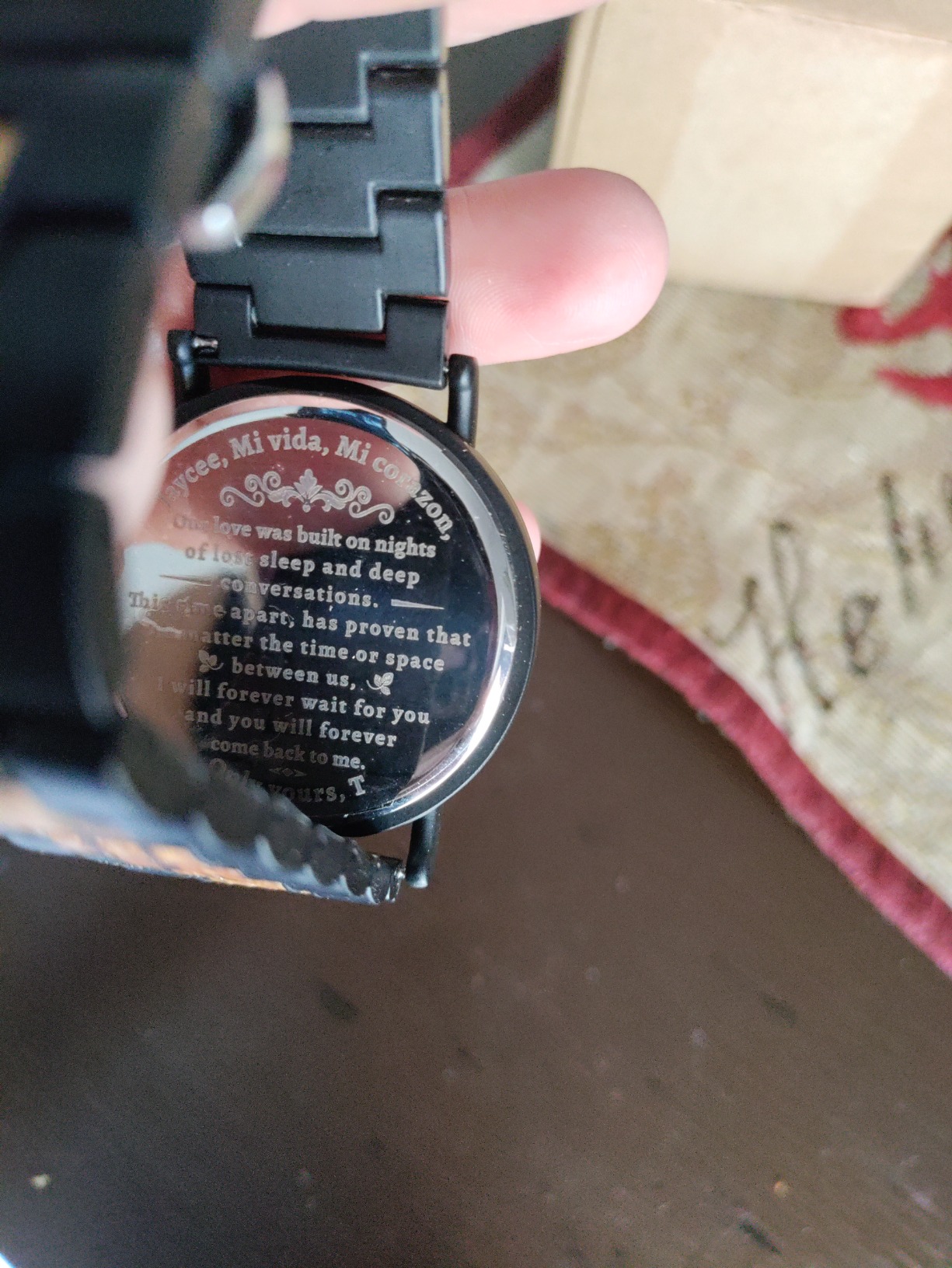 Mens Personalized Engraved Wooden Watches, Stylish Wood & Stainless Steel Combined Quartz Casual Wristwatches for Men Family Friends Customized Watch customer photo 1