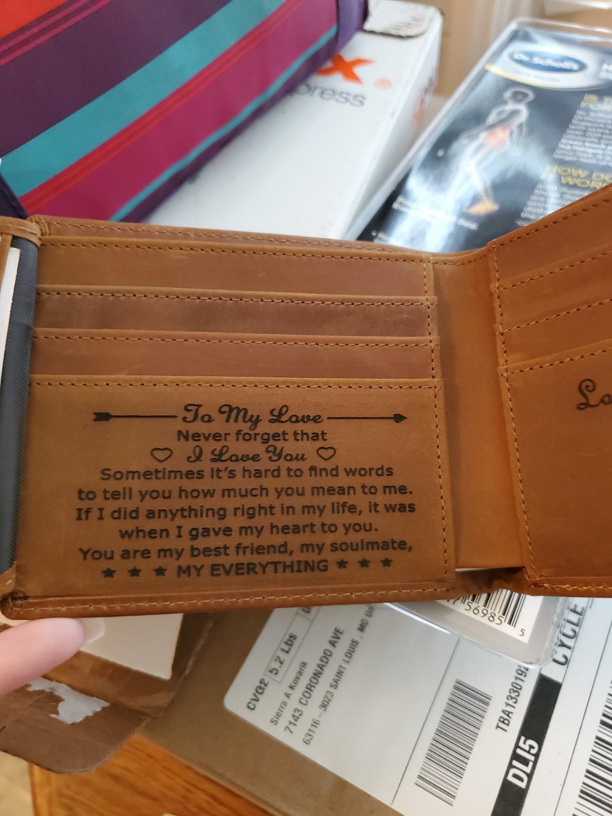 Custom wallet for Men Personalized Anniversary Birthday Gifts for Him Engraved Leather Wallet for Husband Boyfriend Lover Dad Son Boys Wallet (Tri-fold wallet to my love) customer photo 2