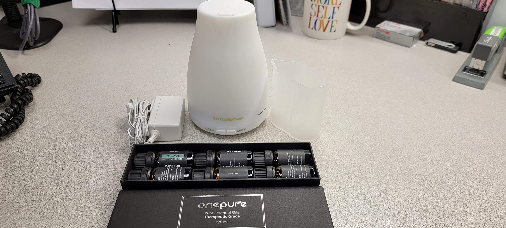InnoGear Essential Oil Diffuser with Oils, 100ml Aromatherapy Diffuser with 6 Essential Oils Set, Aroma Cool Mist Humidifier Gift Set, Dark Wood Grain customer photo 2
