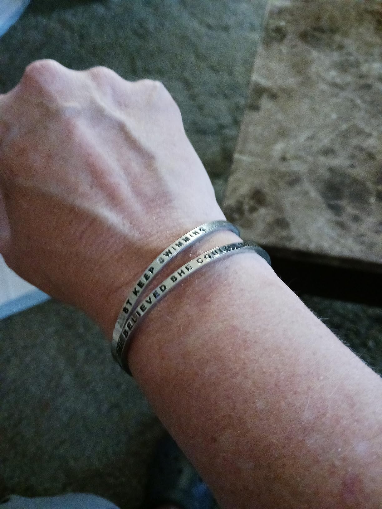 MantraBand Inspirational Engraved Adjustable Mantra Band Cuff Bracelet - Silver color customer photo 1