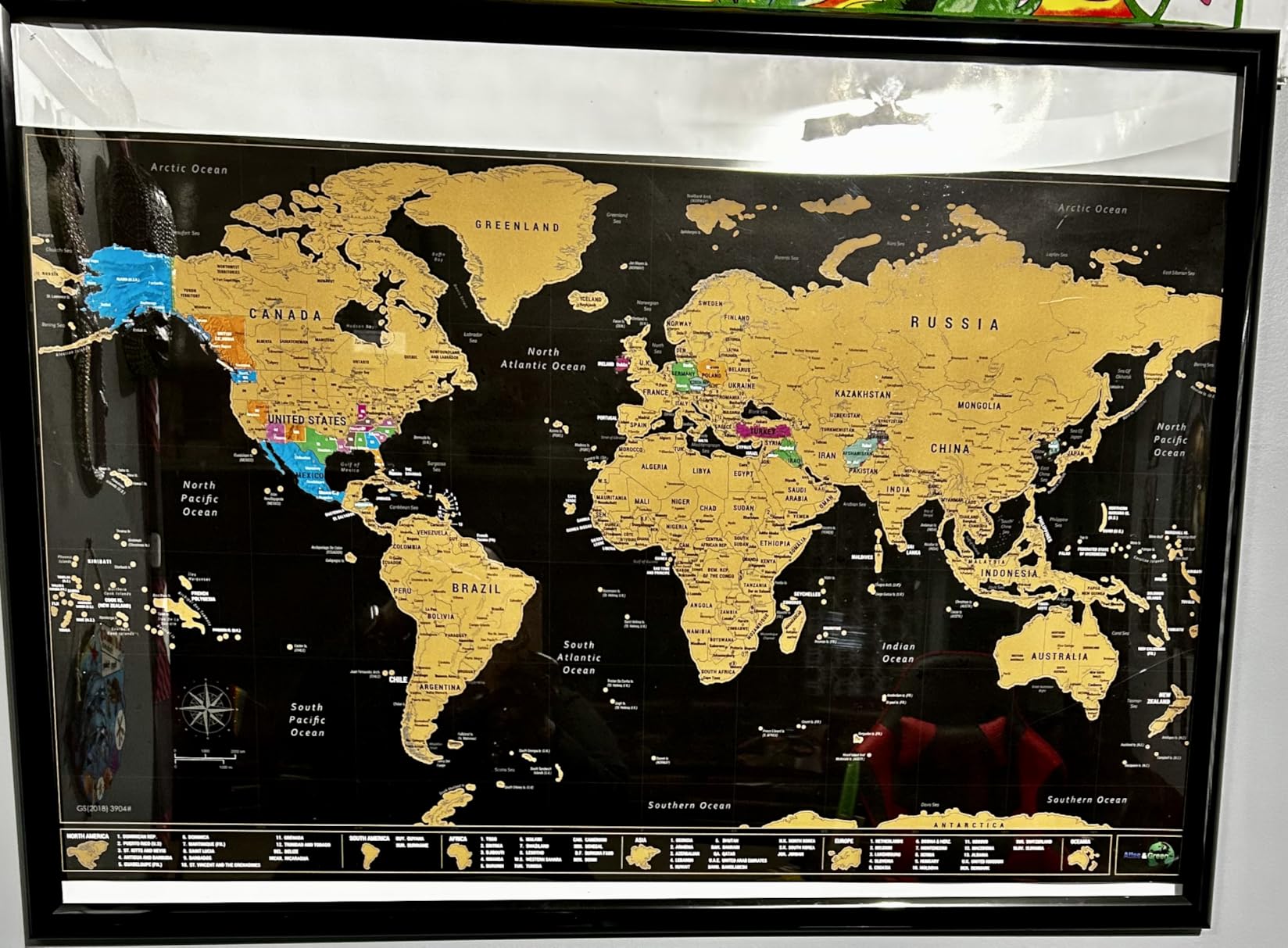Atlas & Green World Travel Map + Bonus Europe Poster. Premium Scratch Off World Map Poster. Watercolor Travel Scratch Off with all US States and Gift Tube (World+EU Maps Nebula) customer photo 1