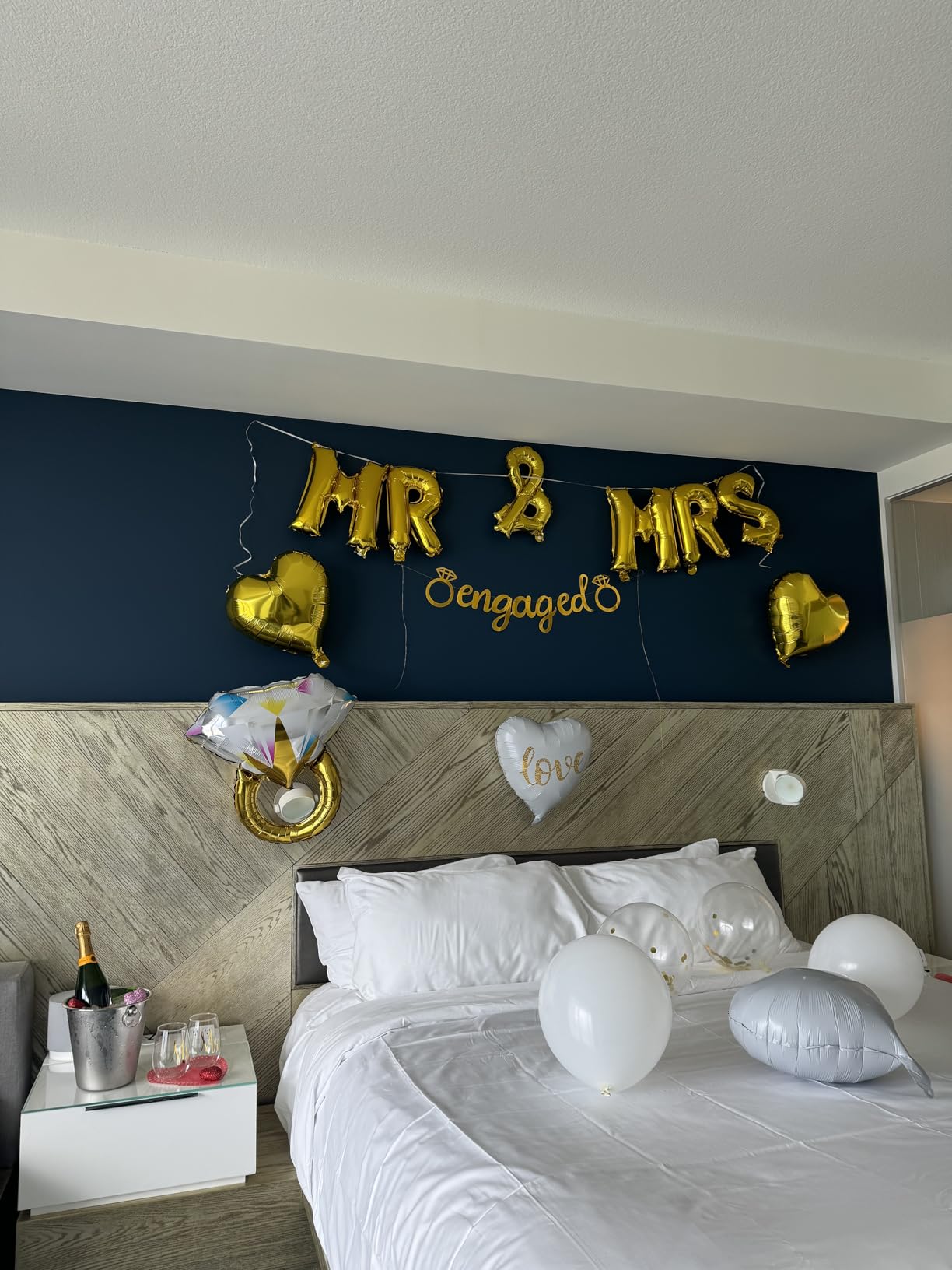 VIDAL CRAFTS Gold Engagement Party Decorations - White & Gold Decor with Engaged Banner, Mr and Mrs Balloons, Latex Heart Confetti Balloons, Engagement Ring Balloon customer photo 1