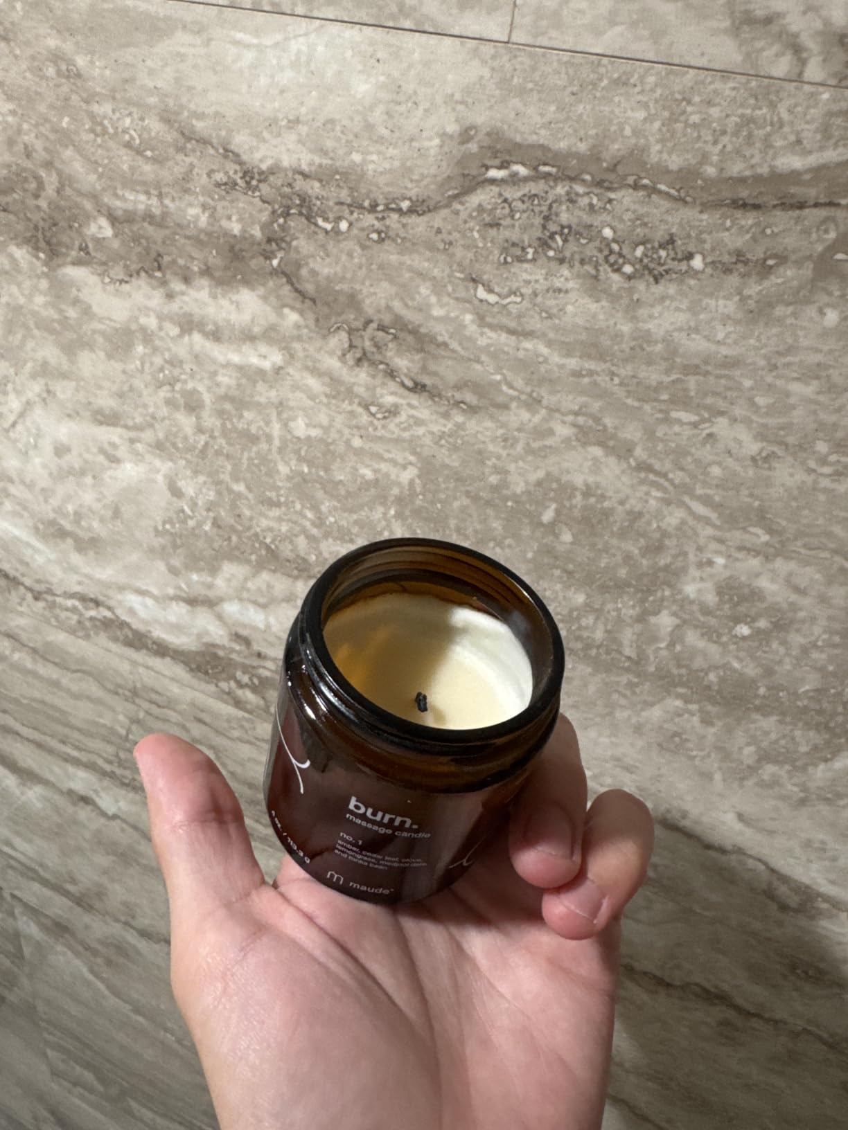 Maude Burn No. 1 - Hydrating + Skin-Softening Soybean + Jojoba Oil Massage Candle - Soothing Warm Massage Oil Candle with Notes of Amber, Lemongrass + Tonka Bean - Relaxing Self Care Gifts (4 oz) customer photo 1