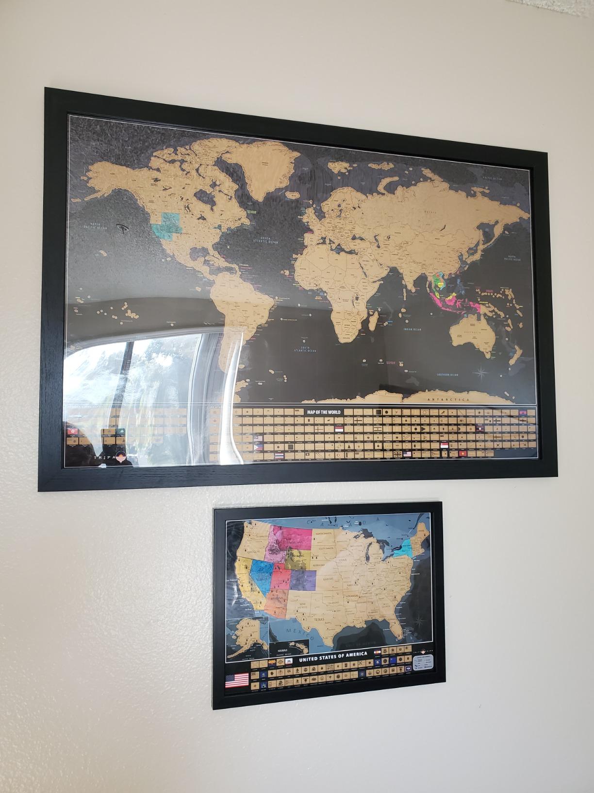 XL Scratch off World Map with 233 Flags - 36x24 Travel Tracker Poster with USA Map - Detailed World Map Wall Decor with Scratch Tools - Easy to Frame Deluxe Gift for Travelers, Couples & Families customer photo 1