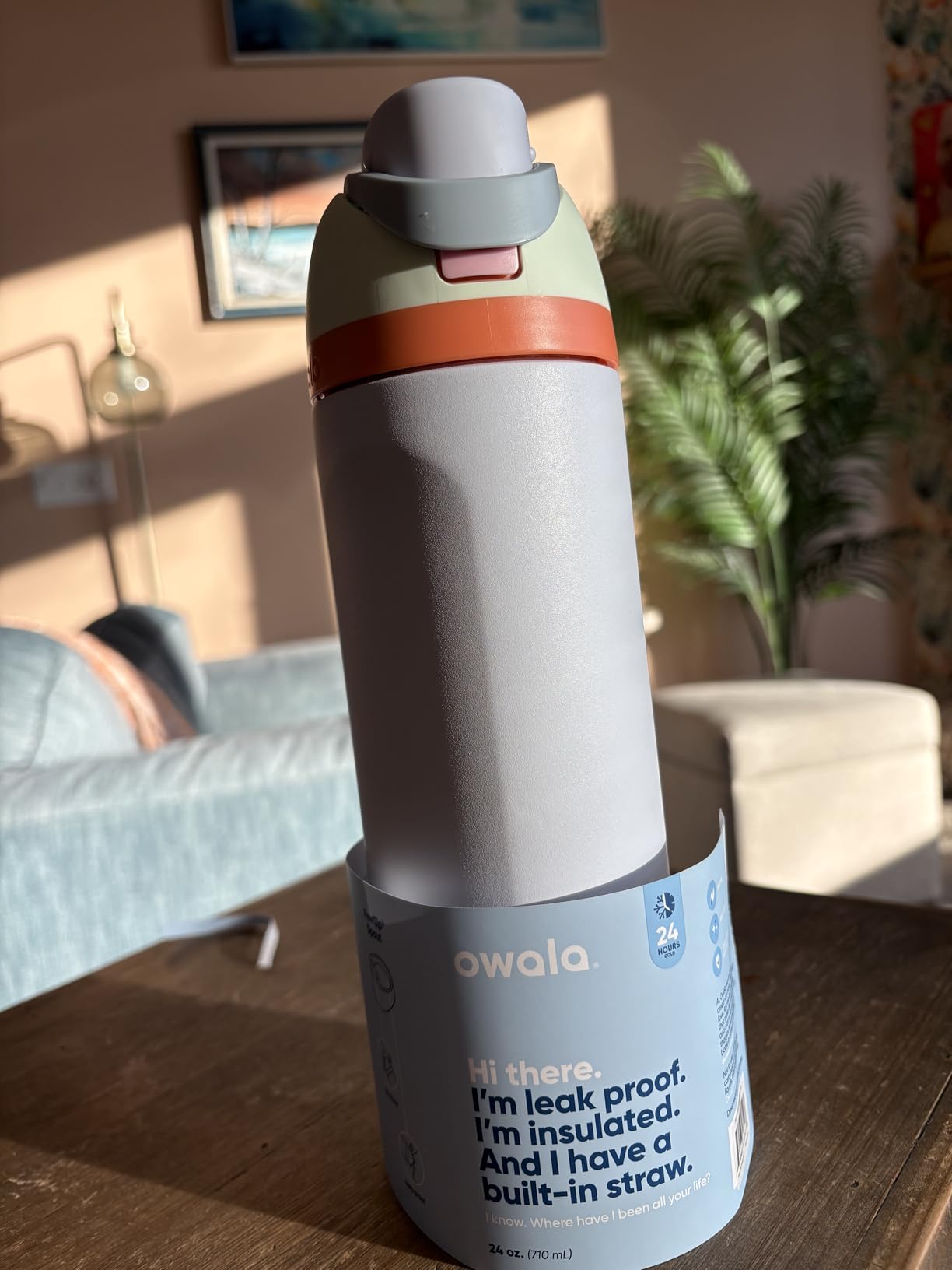 Owala FreeSip Insulated Stainless Steel Water Bottle with Straw, BPA-Free Sports Water Bottle, Great for Travel, 24 Oz, Shy Marshmallow customer photo 1