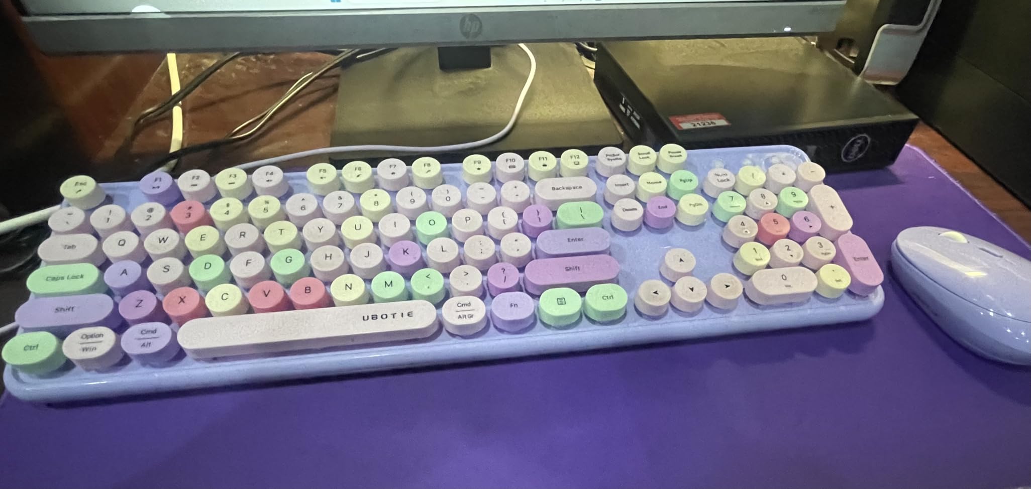 UBOTIE Colorful Computer Wireless Keyboard Mice Combo, Retro Typewriter Flexible Keys Office Full-Sized Keyboard, 2.4GHz Dropout-Free Connection and Optical Mouse (Pink-Colorful) customer photo 1