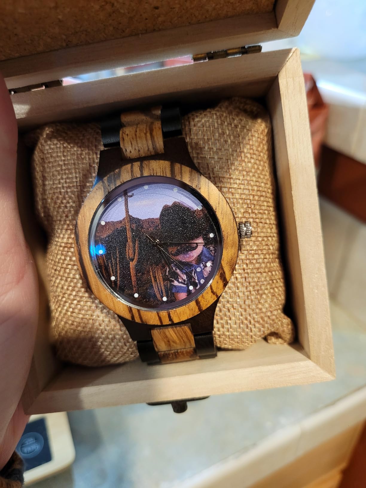 Personalized Customized Wooden Watch for Men Original Engraved Photo Natural Wood Watches with Adjustable Wristband for Birthday Anniversary Present for Husband Dad Son or Boyfriend (Colorful) customer photo 2