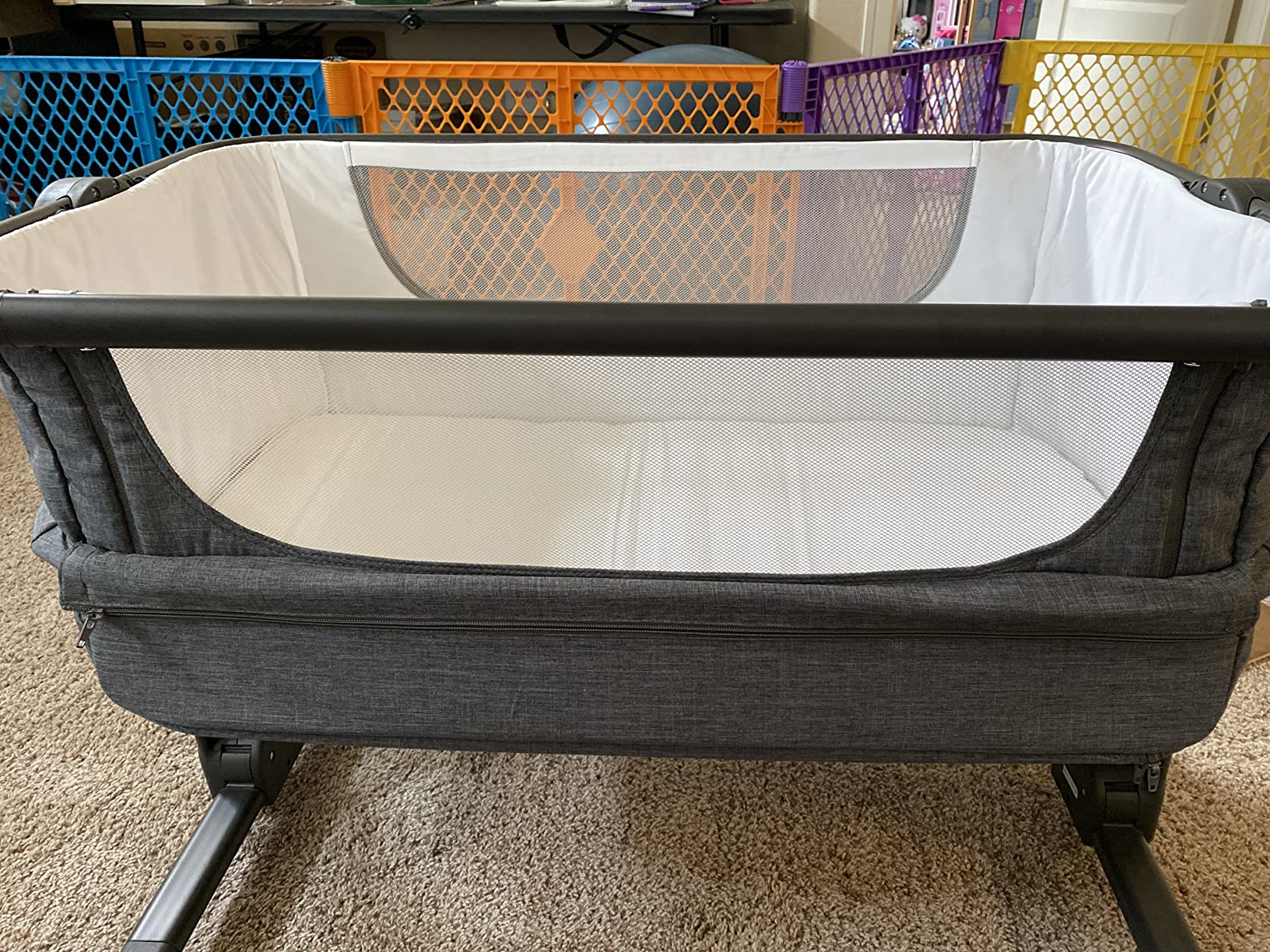 KoolerThings Baby Bassinet, Bedside Sleeper for Baby, Easy Folding Portable Crib with Storage Basket for Newborn, Bedside Bassinet, Comfy Mattress/Travel Bag Included (Bassinet) (Grey) customer photo 1