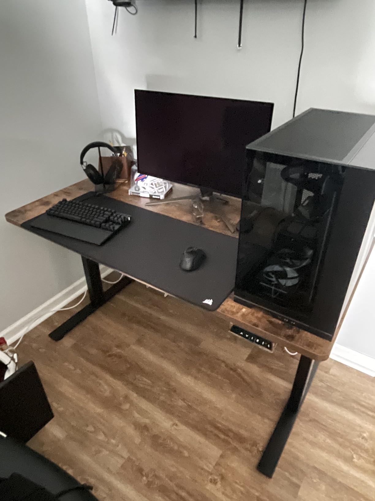 FLEXISPOT EN2 Whole-Piece Standing Desk with Clamp Power Strip, 48x24'' Electric Stand Up Height Adjustable Desk with Cable Management (Black Frame + 48