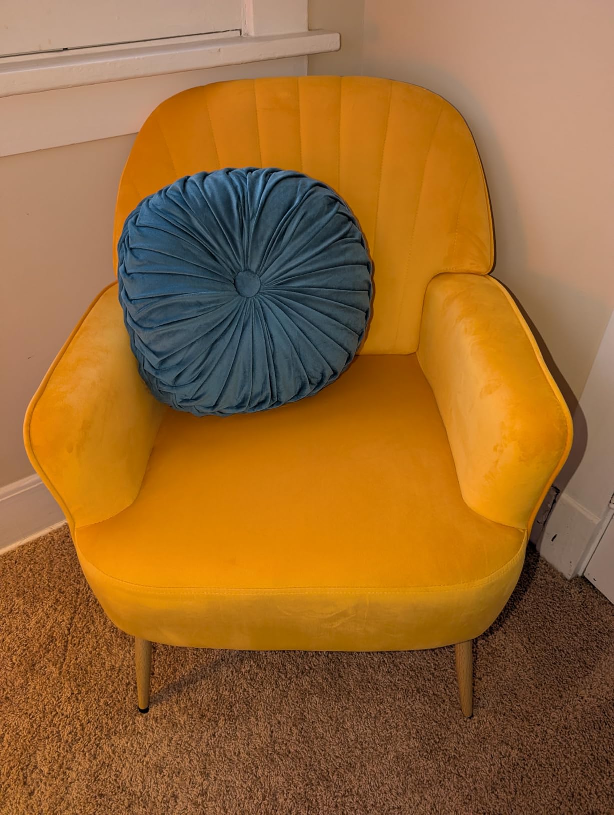 Round Throw Pillow Velvet Home Decoration Pleated Round Pillow Cushion for Couch Chair Bed Car Light Blue customer photo 1
