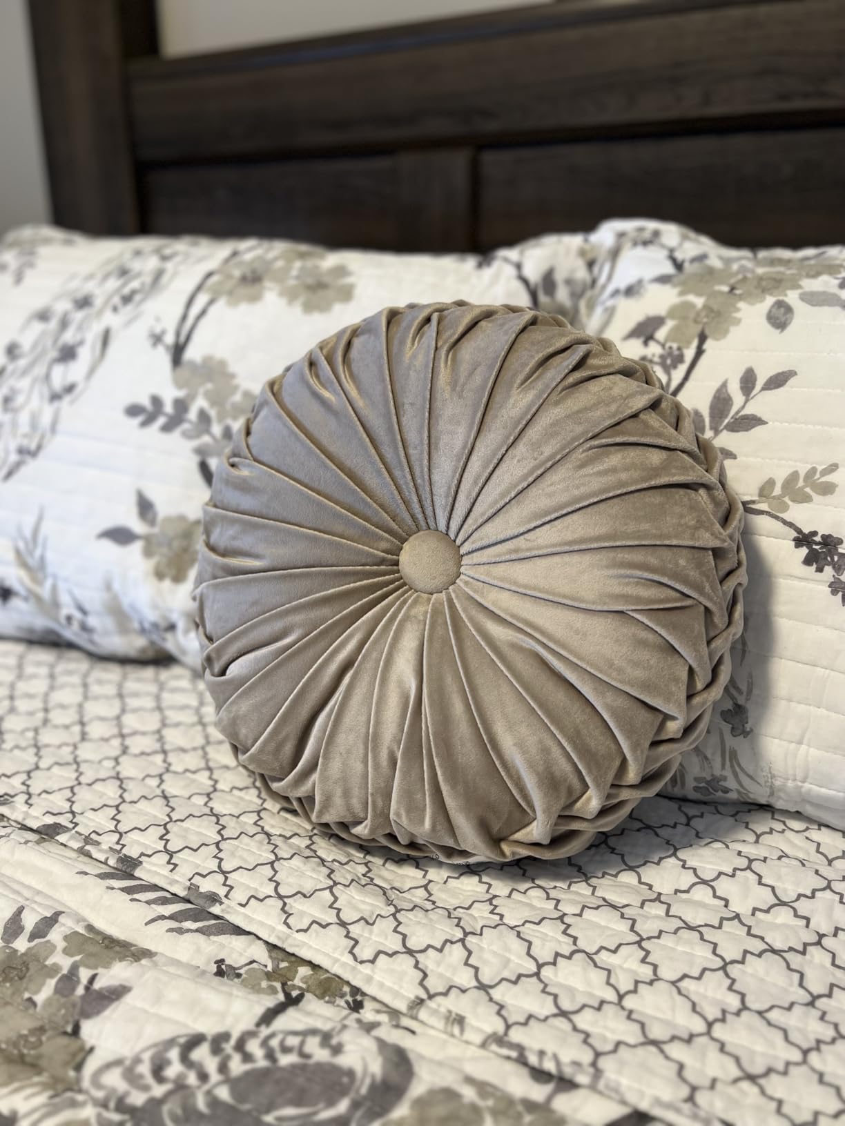 Lush Decor Round Pleated Soft Velvet Decorative Throw Pillow, 1 Count, 15