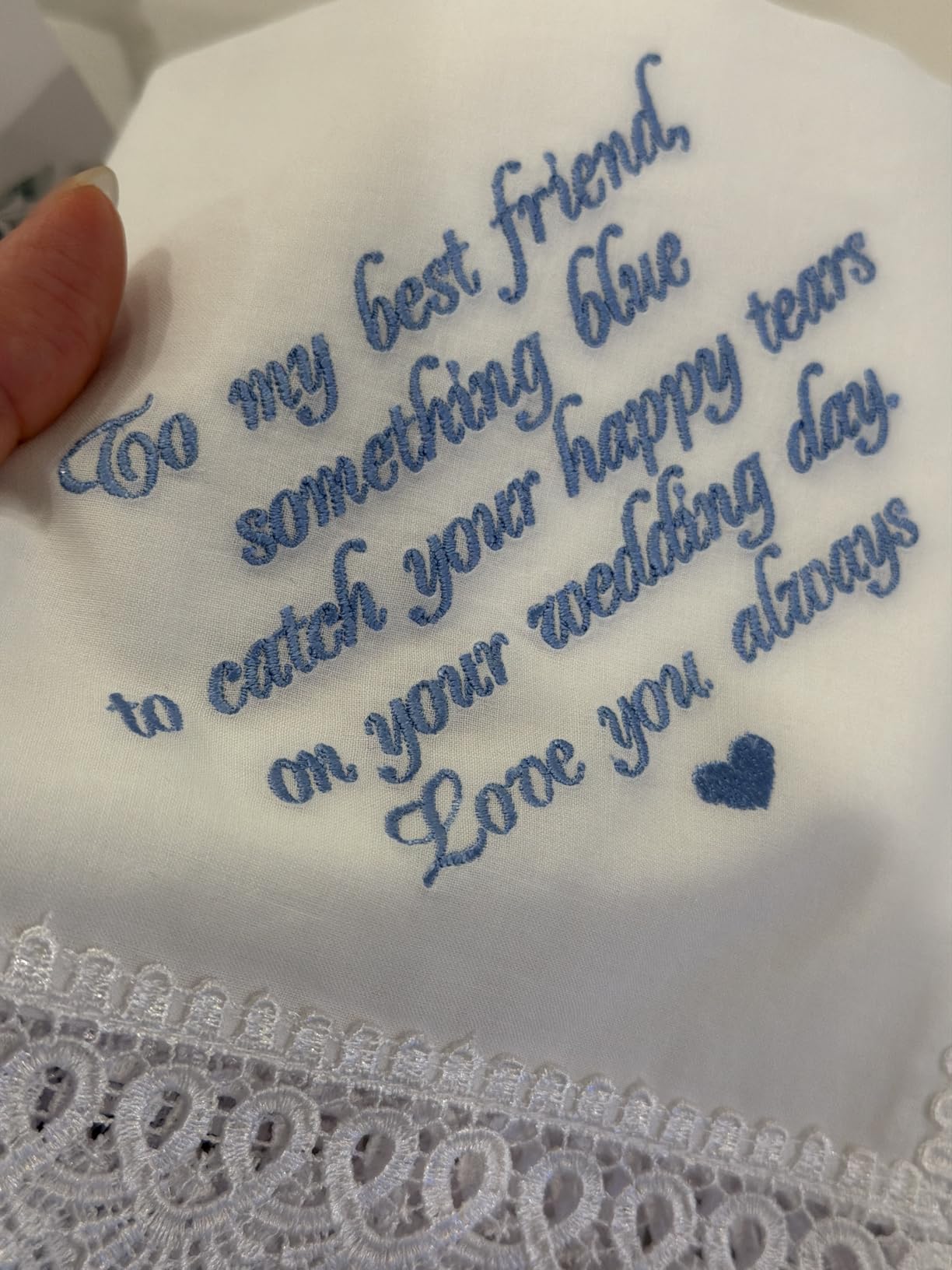 Something Blue for Bride Gift from Maid of Honor Best Friend Wedding Bridesmaid Handkerchief Blue Hankerchief Bridal Shower New Borrowed Old Embroidered customer photo 1