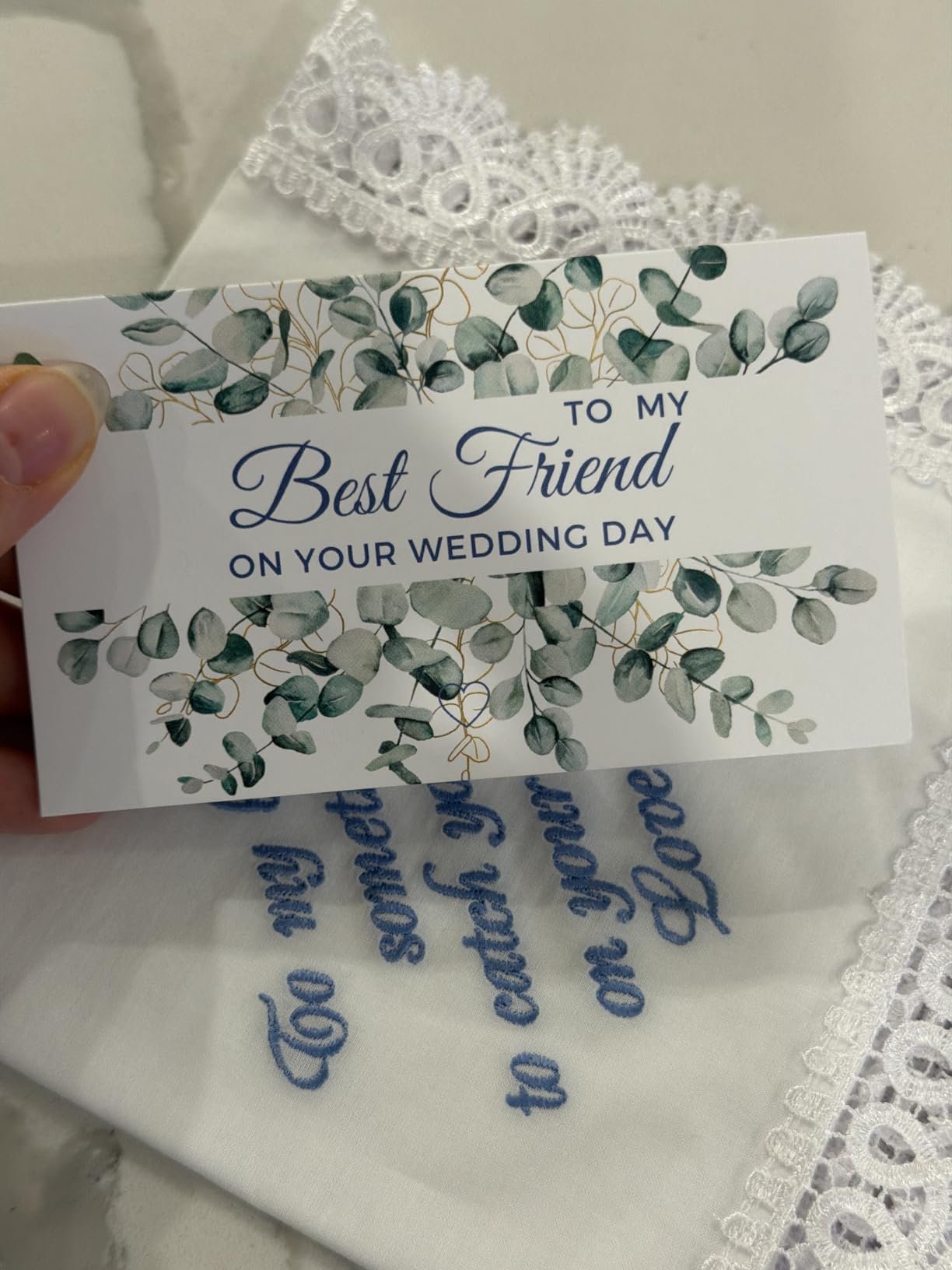Something Blue for Bride Gift from Maid of Honor Best Friend Wedding Bridesmaid Handkerchief Blue Hankerchief Bridal Shower New Borrowed Old Embroidered customer photo 2