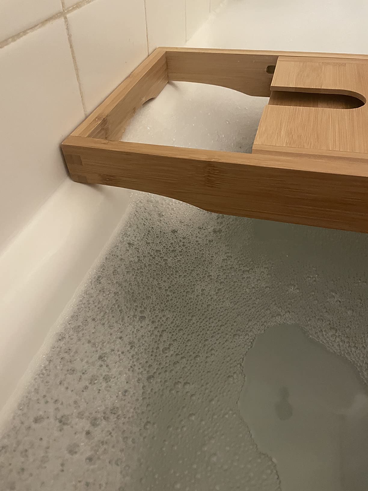 Bath Caddy Tray for Bathtub - Bamboo Adjustable Organizer Tray for Bathroom with Free Soap Dish Suitable for Luxury Spa or Reading(Walnut) customer photo 1