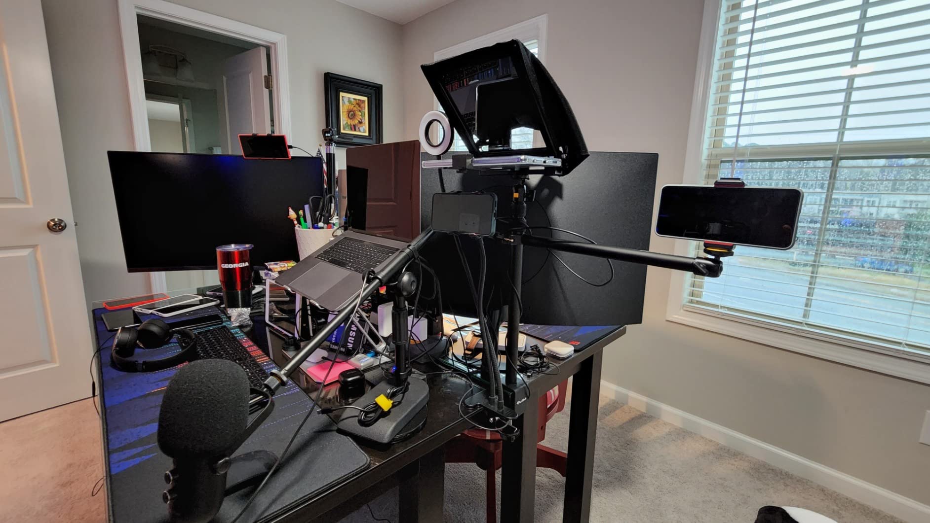 jusmo Camera Desk Mount Table Stand with 2 Auxiliary Holding Arm and Ball Head, 16.1