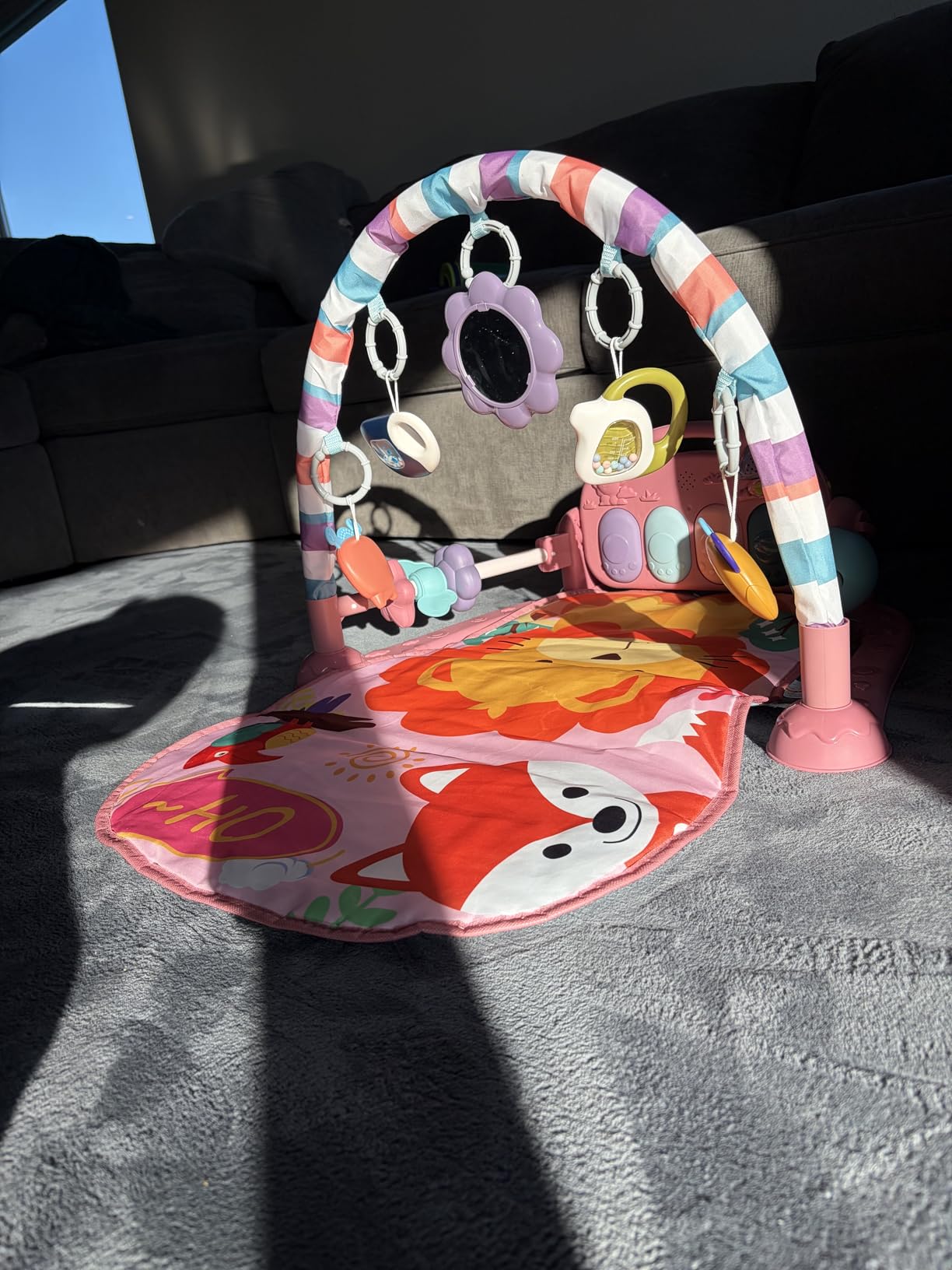 dearlomum Baby Play Mat Gym, Funny Play Piano Tummy Time Activity Mat with 5 Infant Sensory Toys, Music and Lights, Boy & Girl Gifts for Newborns 0 to 3 6 9 12 Months (Pink) customer photo 2