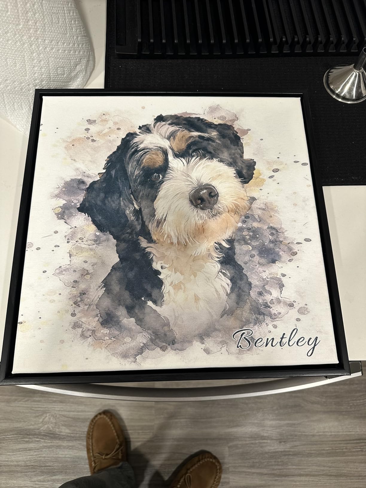 Custom Dog/Cat Portrait Watercolor Painting Framed Canvas Prints with Your Photos Wall Art for Home Decoration, Personalized Memorial Gift for Pet Lovers Dog Moms (12x16 inches, Black Frame) customer photo 1