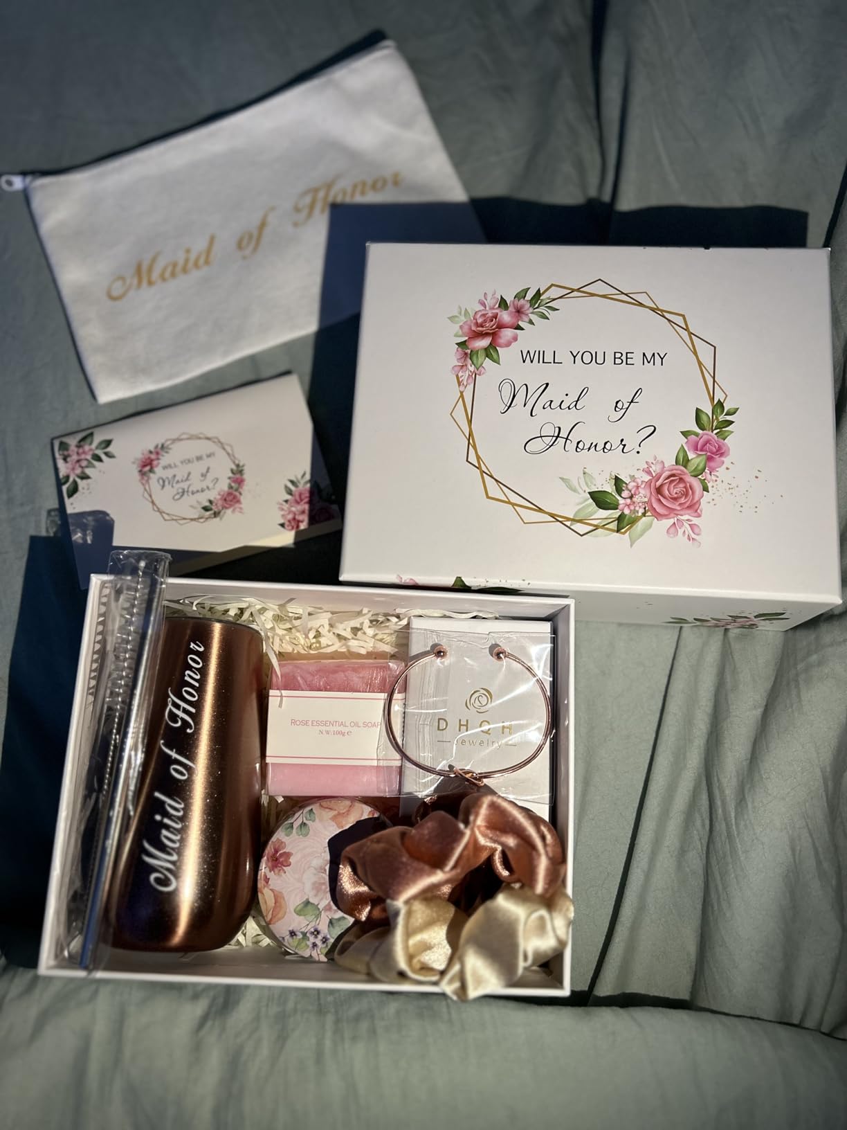 DHQH Bridesmaid Proposal Gifts Box Sets From Bride,Will You Be My Bridesmaid,6 oz Bride Tribe Stainless Steel champagne glasses Bachelorette Party SPA Gifts Bridal Showers customer photo 1