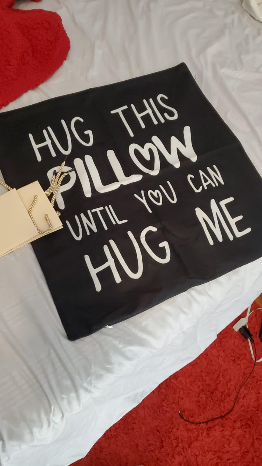Sufamb Hug This Pillow Until You Can Hug Me Throw Pillow Covers, 18 x 18 Pillow Case, for Boyfriend Girlfriend Birthday Gifts, Long Distance Relationships Gifts (Black)(18x18in) customer photo 2