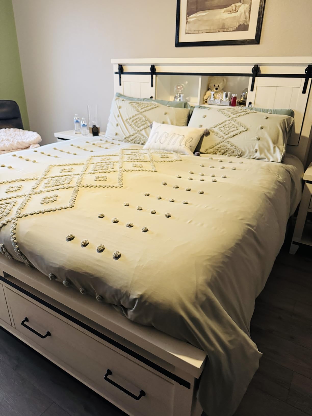 Oli Anderson Tufted Duvet Cover Queen Size, Soft and Lightweight Duvet Covers Set for All Seasons, 3 Pieces Boho Embroidery Shabby Chic Bedding Set (Beige, Queen, 90