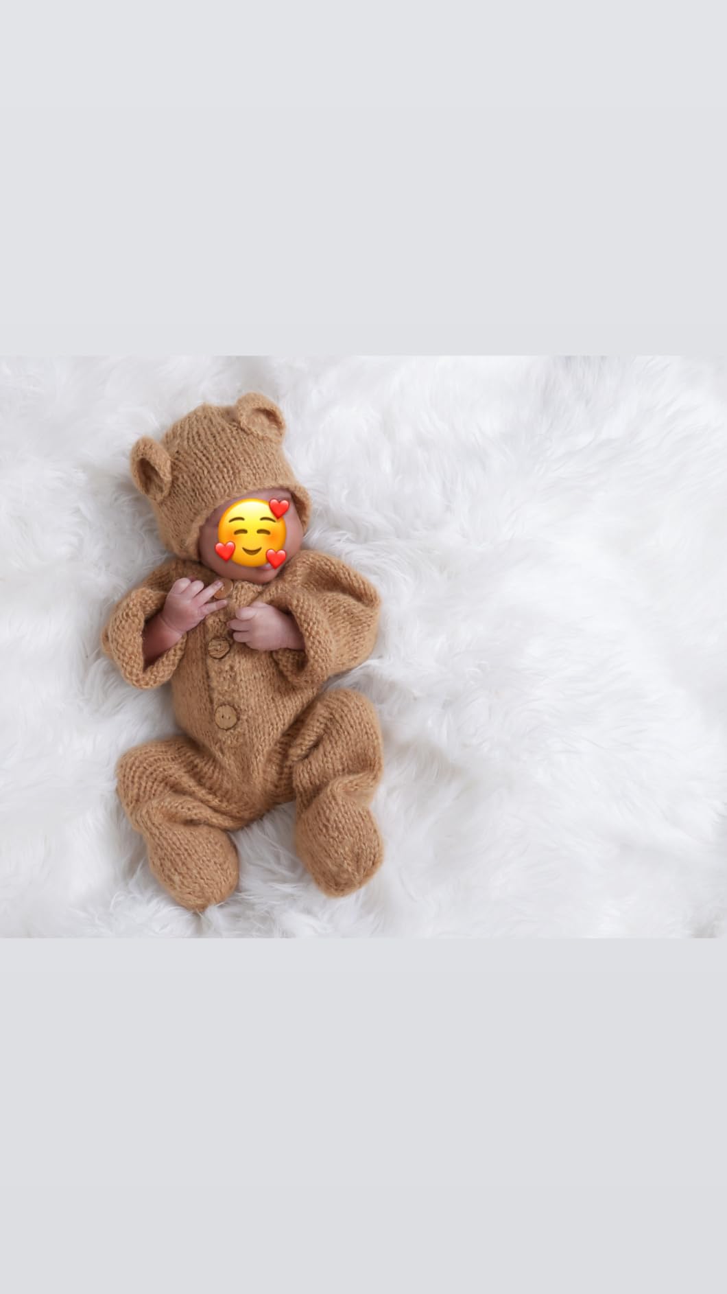Vemonllas Newborn Photography Props Boys Girls Outfits Mohair Bear Hat Bonnet & Footed Romper Bodysuit Photoshoot Costume Set customer photo 2
