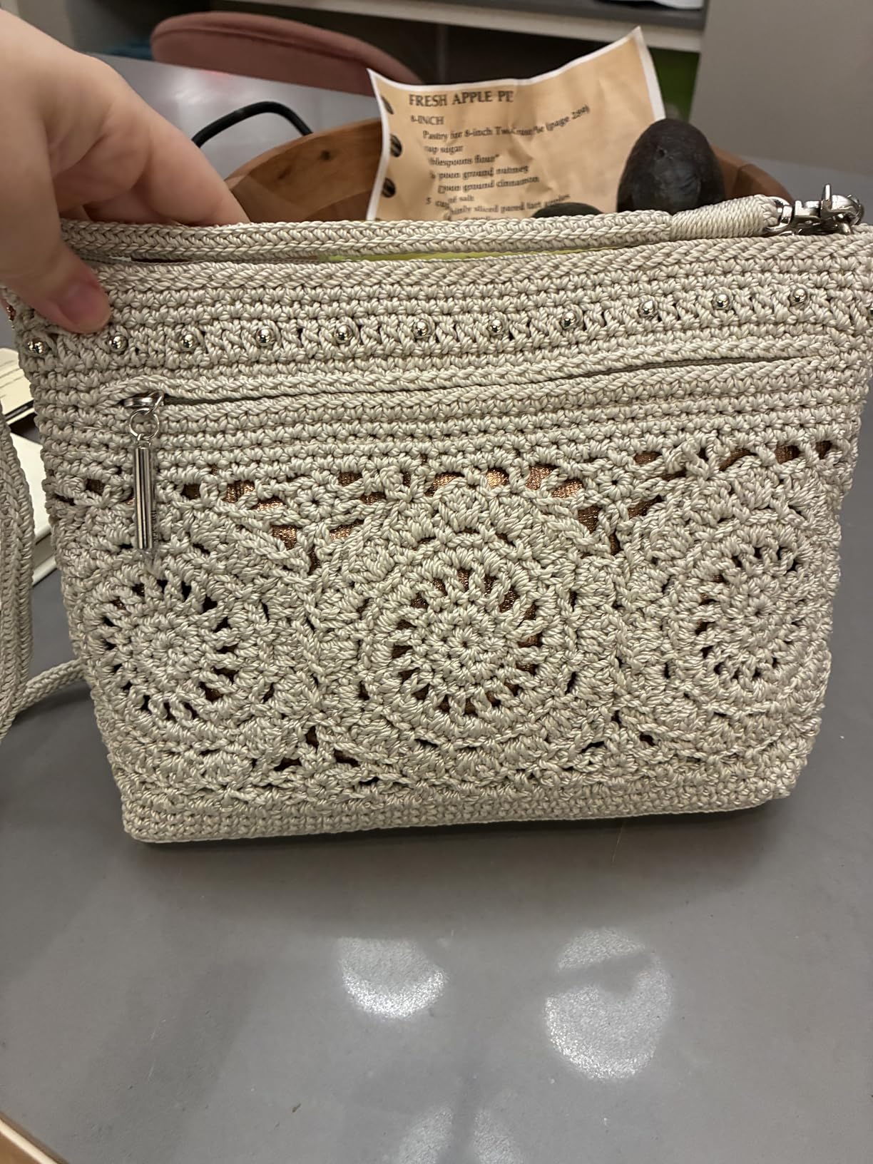 Lumi Convertible Crossbody Purse - Women's Handbag for Everyday & Travel, 3-in-1 Small Crossbody in Crochet & Leather customer photo 2