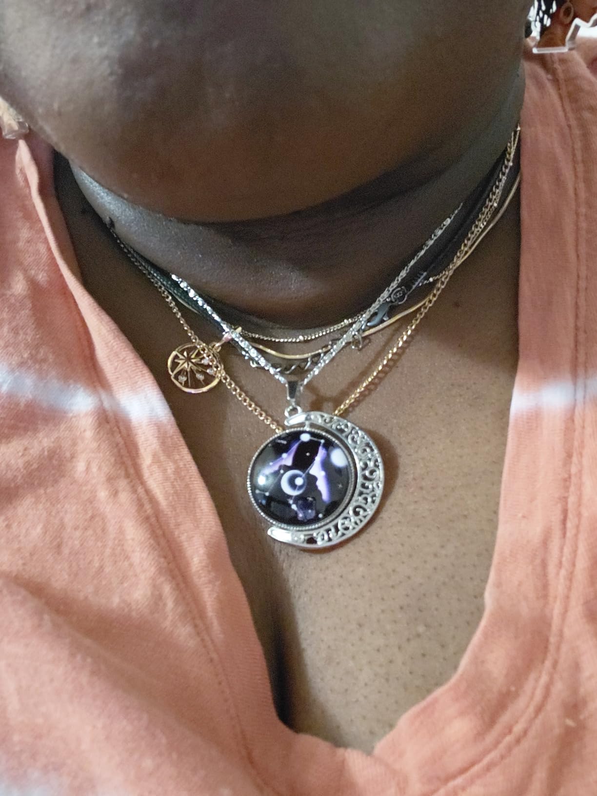 Zodiac Necklace Jewelry Birthday Gifts Astrology 12 Constellation Horoscope Sign Galaxy Crescent Half Moon Pendant Necklace customer photo 1