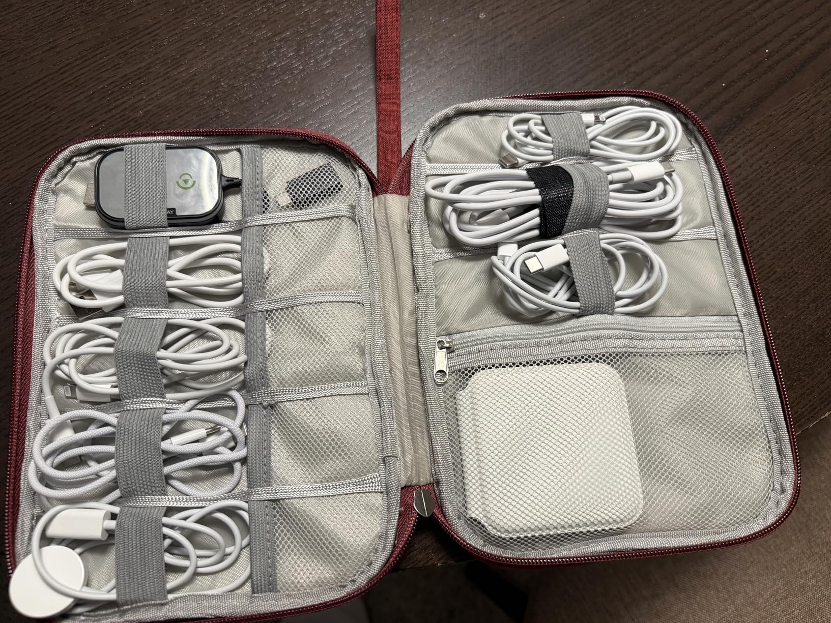 SELLYFELLY Travel Electronics Organizer Portable Cable Organizer Bag for Storage Electronic Accessories Case for Cord,Phone,Charger,Flash Drive (Wine Red) customer photo 1
