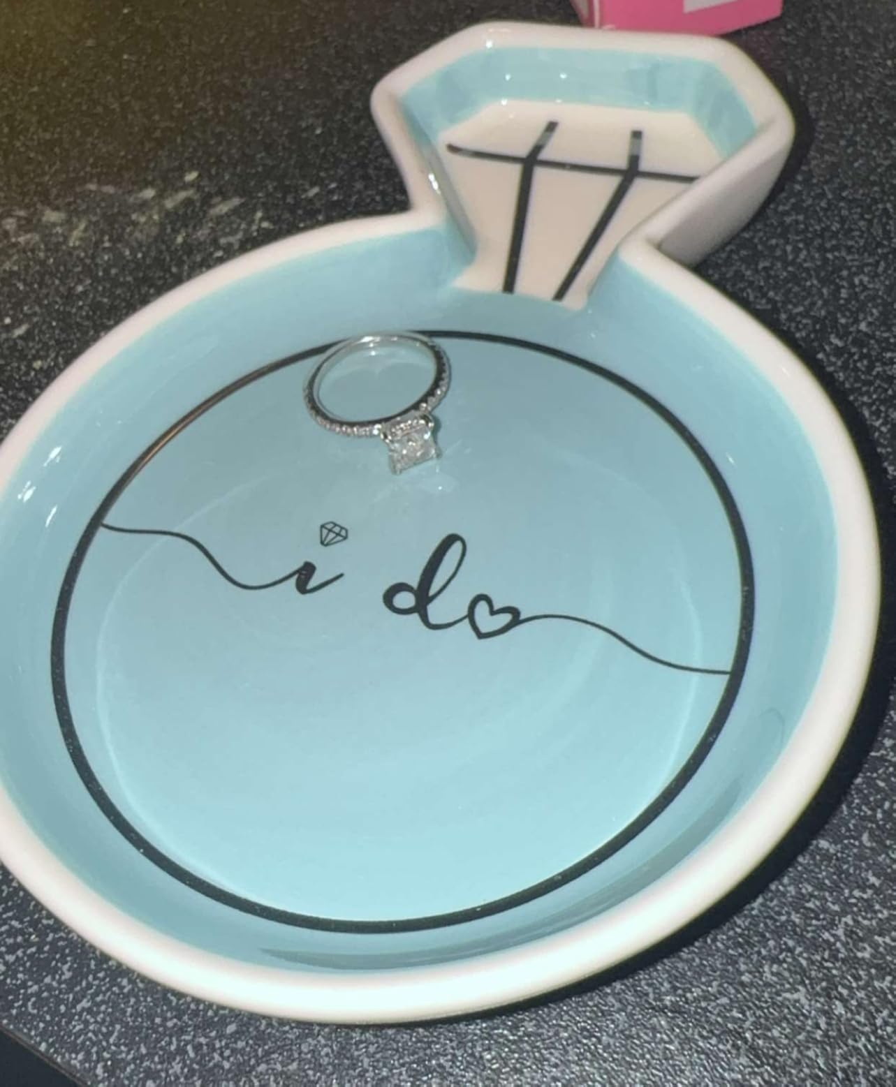 Kate Aspen Diamond Ring Trinket Dish - Jewelry Holder Ring Dish, Engagement Gifts for Couples, Bridal Shower Gifts, Bride to Be or Wedding Ring Dish - Ceramic Something Blue Gift for Bride customer photo 2