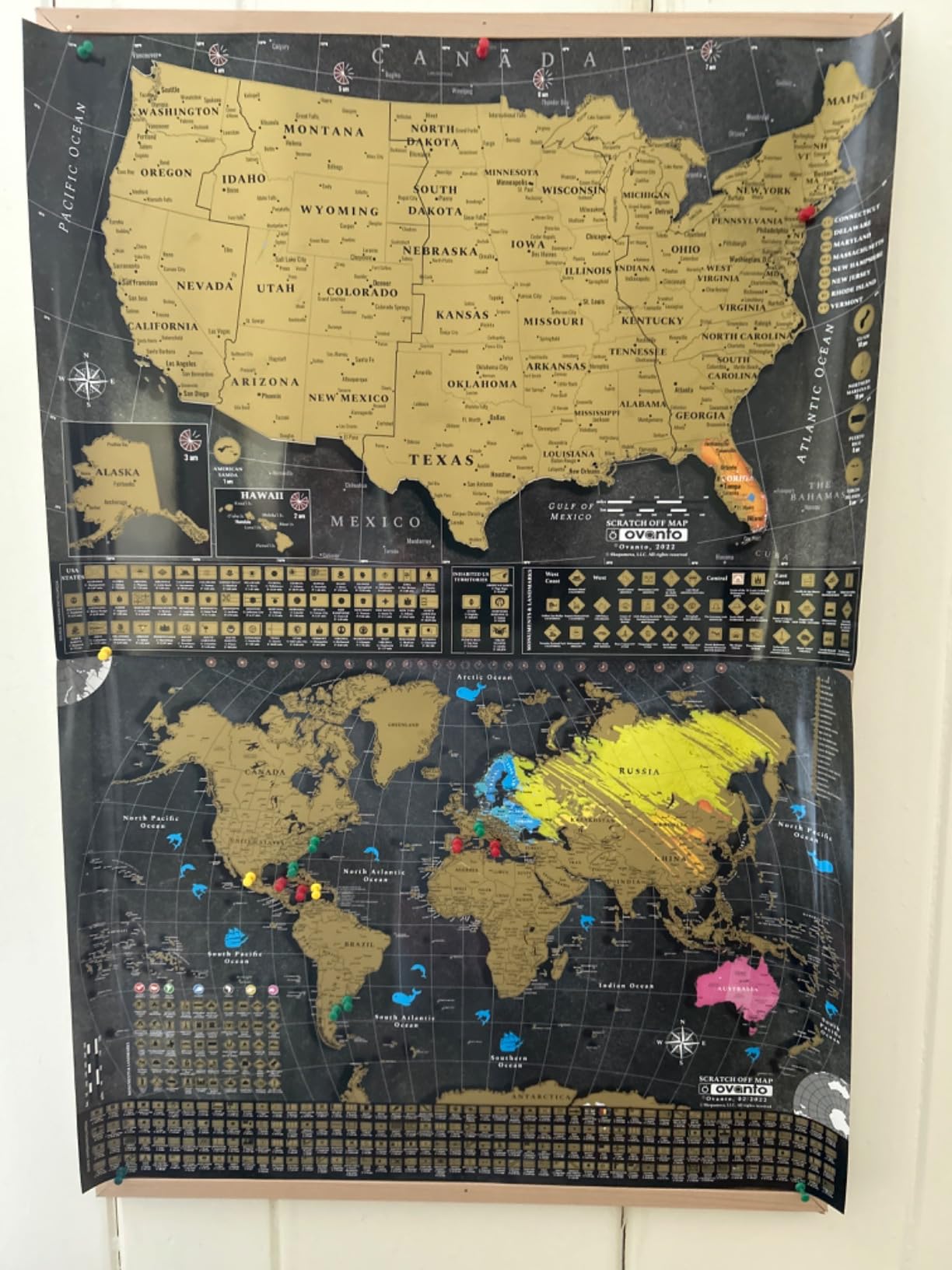 OVANTO Scratch Off World Map - 17x24 World Map Poster, The Only Travel Map with Super Easy Scratch Foil, Flags, Capitals, Population, Monuments, Landmarks, Time Zones. Extra Accessories in a Gift Box customer photo 2