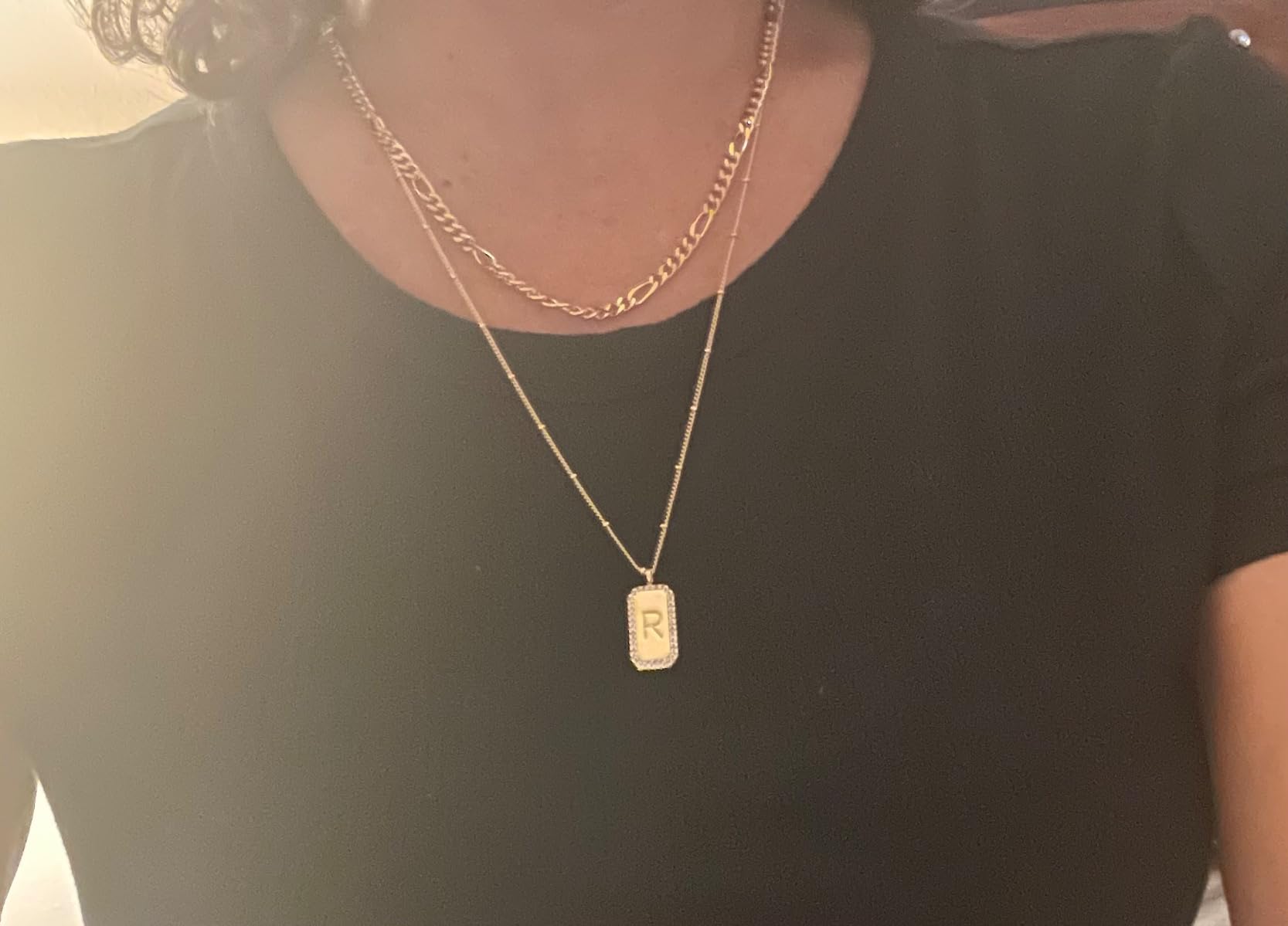 Gold Layered Initial Necklace for Women 14K Gold Plated Letter Necklace Dainty Gold Name Necklace Chain Choker Personalized Initial Tag Pendant Necklace for Women Trendy Gold Jewelry Gift customer photo 1