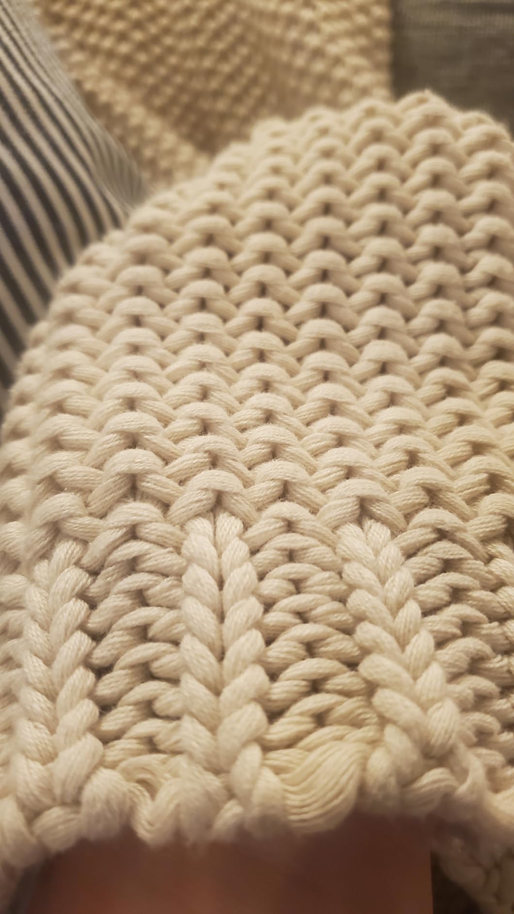 Longhui bedding Chunky Cable Knit Throw Blanket Lightweight Beige 100% Organic Cotton Blanket for Sofa Couch Bed Baby Nursery, Rustic Shabby Chic Modern Farmhouse, 51