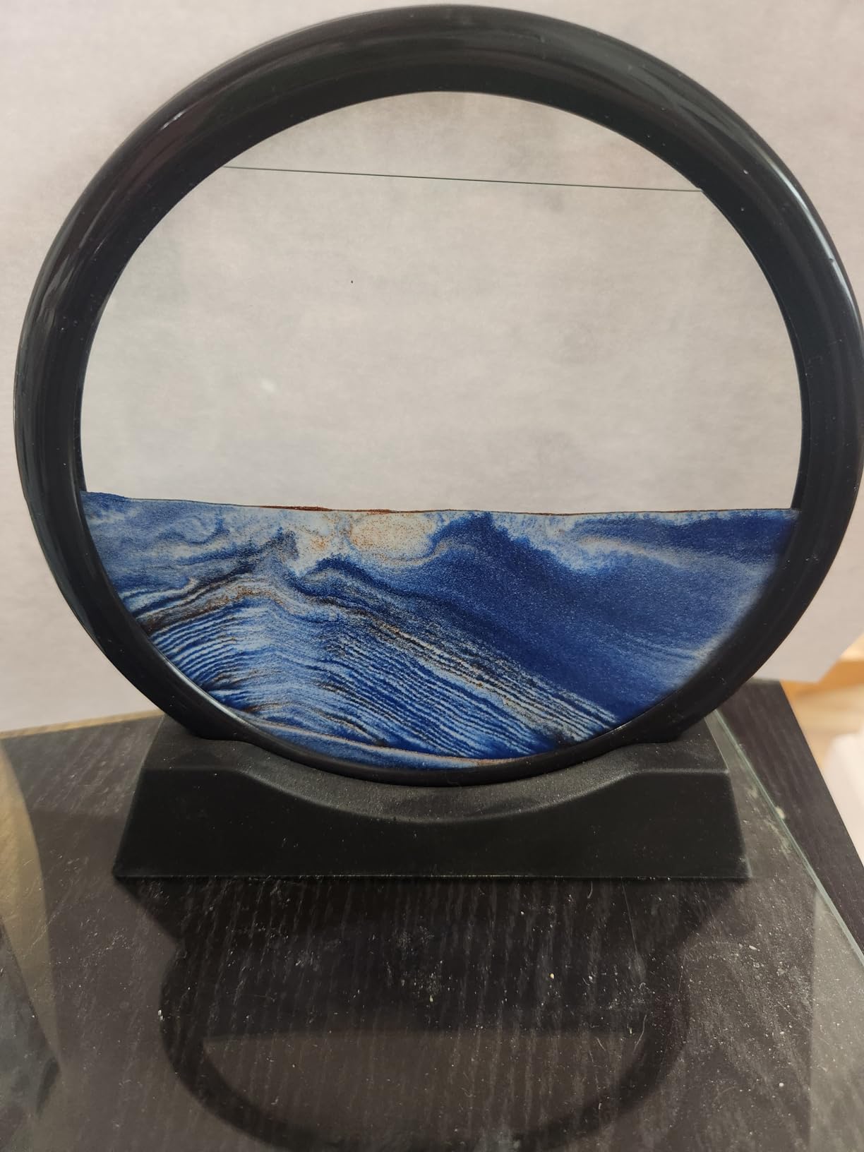 Arthink Moving Sand Art Picture - Liqud Motion Round Glass 3D Deep Sea Landscape, Dynamic Sand Art Sandscapes, Sensory Relaxing Desktop Home Office Decor Gift(7 inch, Blue) customer photo 2