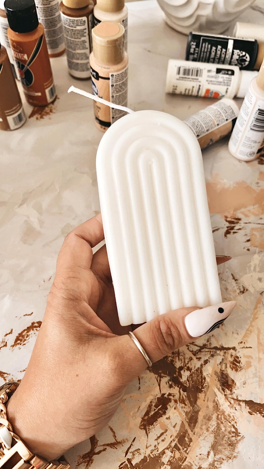 Arch Shaped Candles Geometric Scented Aesthetic Candle Geometric U Shaped Candles Minimalist Candle Aroma Wax Art Decorative Soy for Spa Yoga Birthday Gift Home Party Decor(White) customer photo 2