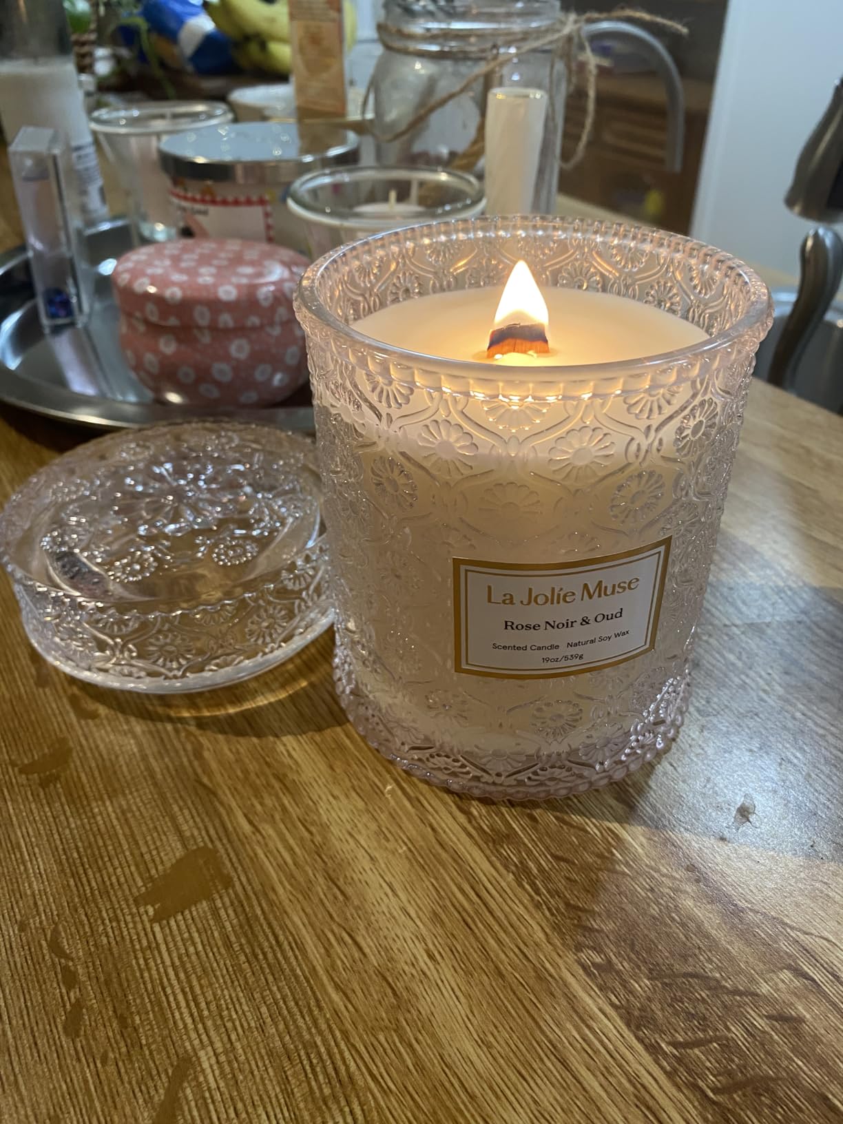 LA JOLIE MUSE Eucalyptus & Alpine Sage | Eucalyptus, Lavender & Sage Candle for Home Cleansing | 19 oz Wooden Wick | Natural Soy Wax | 90 Hours Burn | Candle for Relaxation customer photo 2
