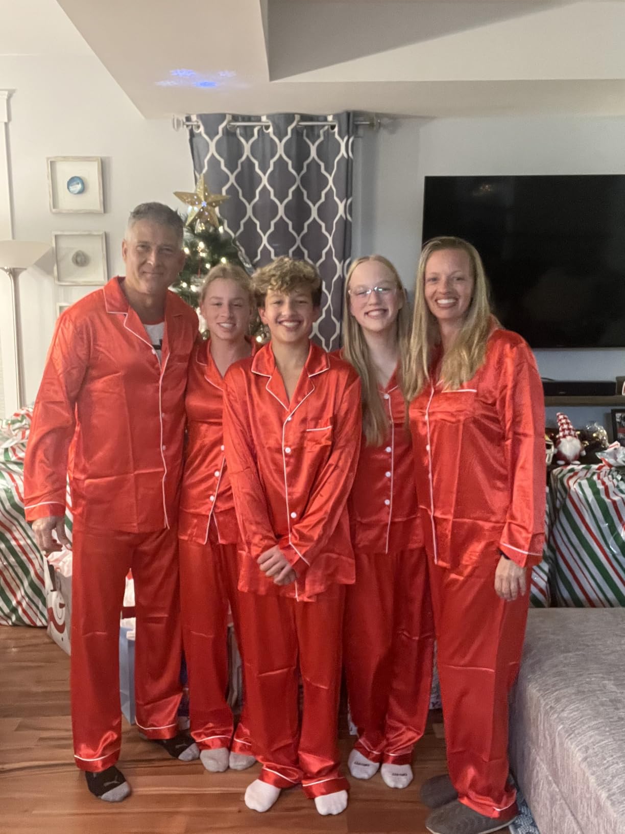 Family Matching Pajamas Set Silk Satin Button Down Sleepwear Long Sleeve Nightwear 2 Pcs Pj Set customer photo 1