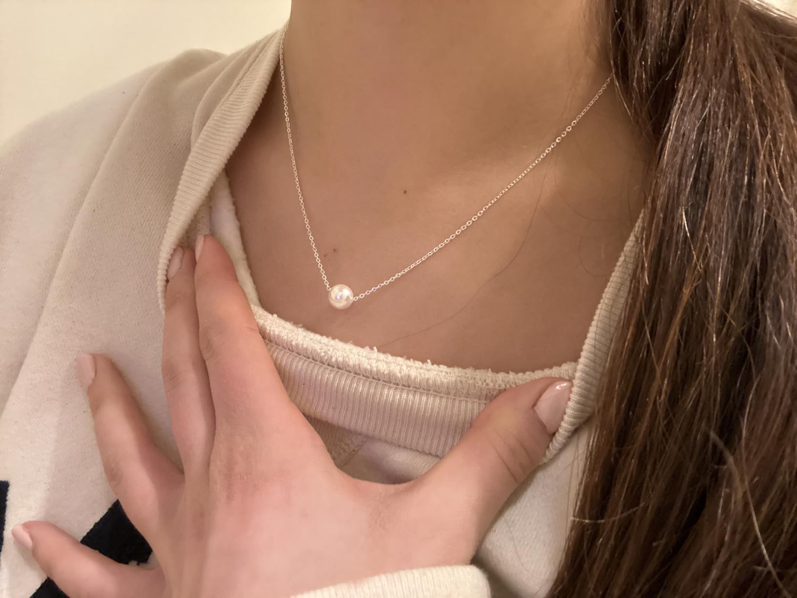 Pearl Necklaces for Women, 14K Real Gold Plated Dainty Cute Pearl Necklace for Women Handmade Pearl Chain Necklace Everyday Jewelry Gift customer photo 2
