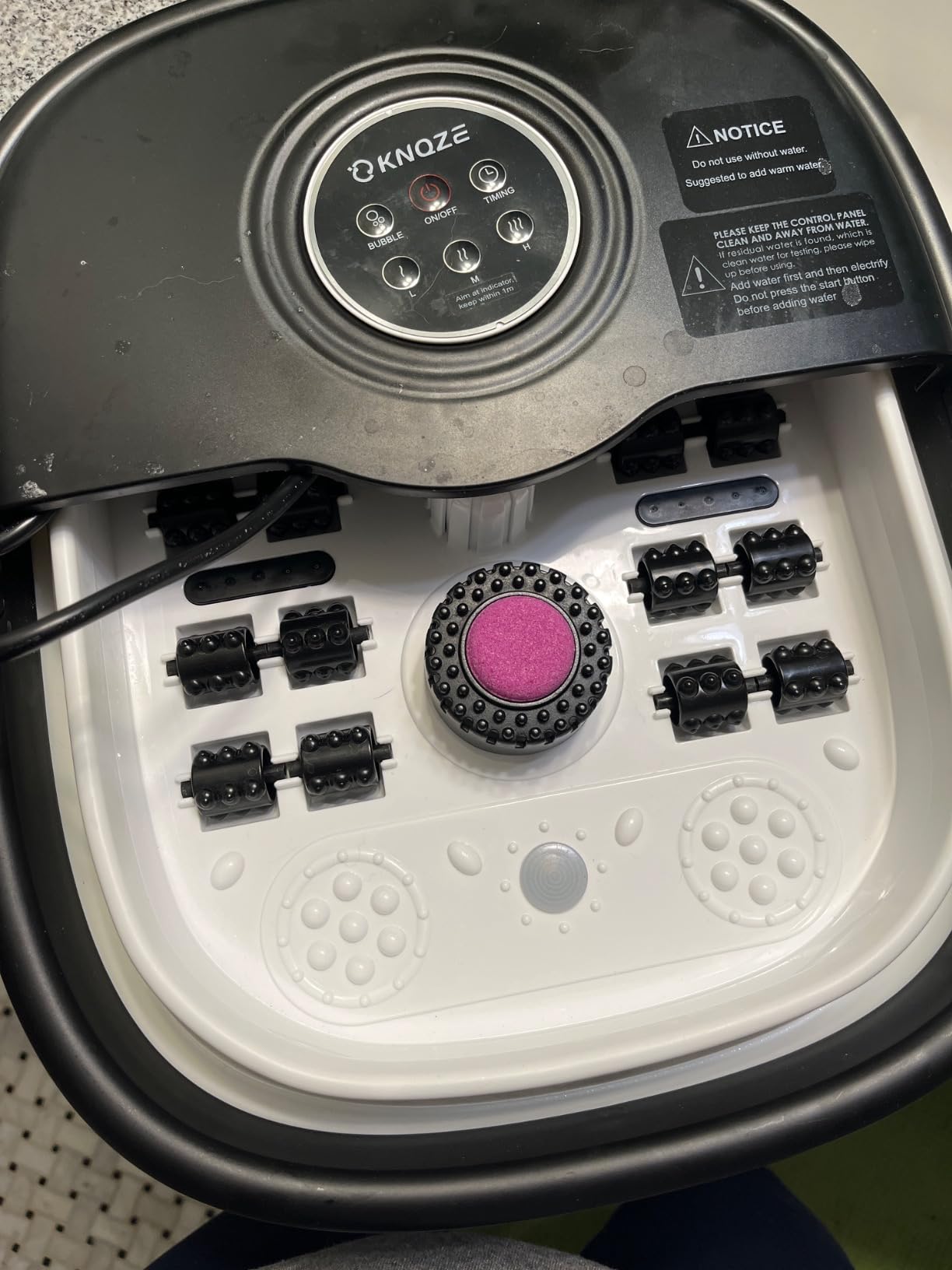 KNQZE Collapsible Foot Spa Bath with Heat, Remote Control, Temperature Control, Bubbles, Pumice Stone, Red Light, Timer, 16 Massage Roller Pedicure Foot Spa Foot Soaker for Soothe & Relax Tired Feet customer photo 1
