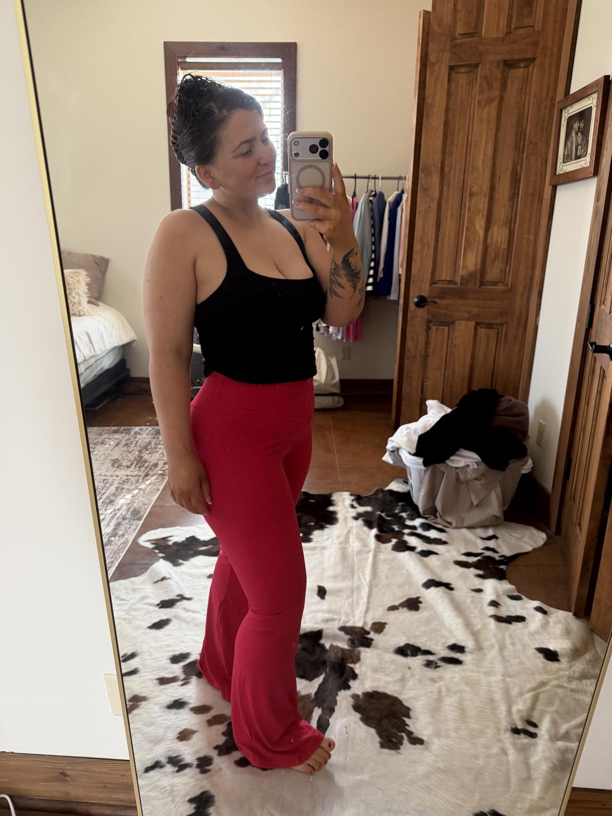 Flare Leggings, Crossover Yoga Pants with Tummy Control, High-Waisted and Wide Leg customer photo 2