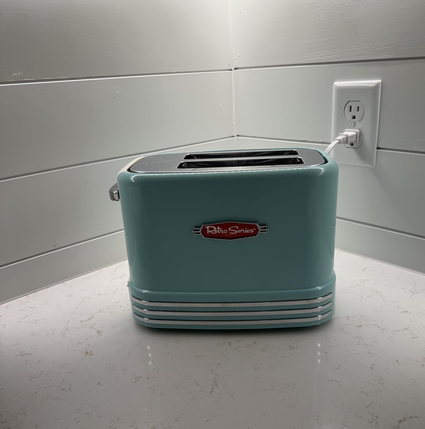 Nostalgia Retro Wide 2-Slice Toaster, Vintage Design With Crumb Tray, Cord Storage & 5 Toasting Levels, Pink customer photo 1